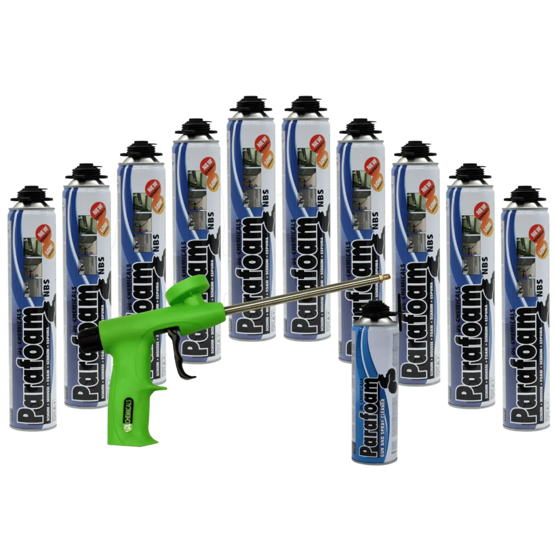 Parafoam Nbs Kit Mousse PU + Pistolet + Nettoyant (10 + 1 x Cartouche de 750 ml) Parafoam Nbs Kit Mousse PU + Pistolet + Nettoyant (10 + 1 x Cartouche de 750 ml)