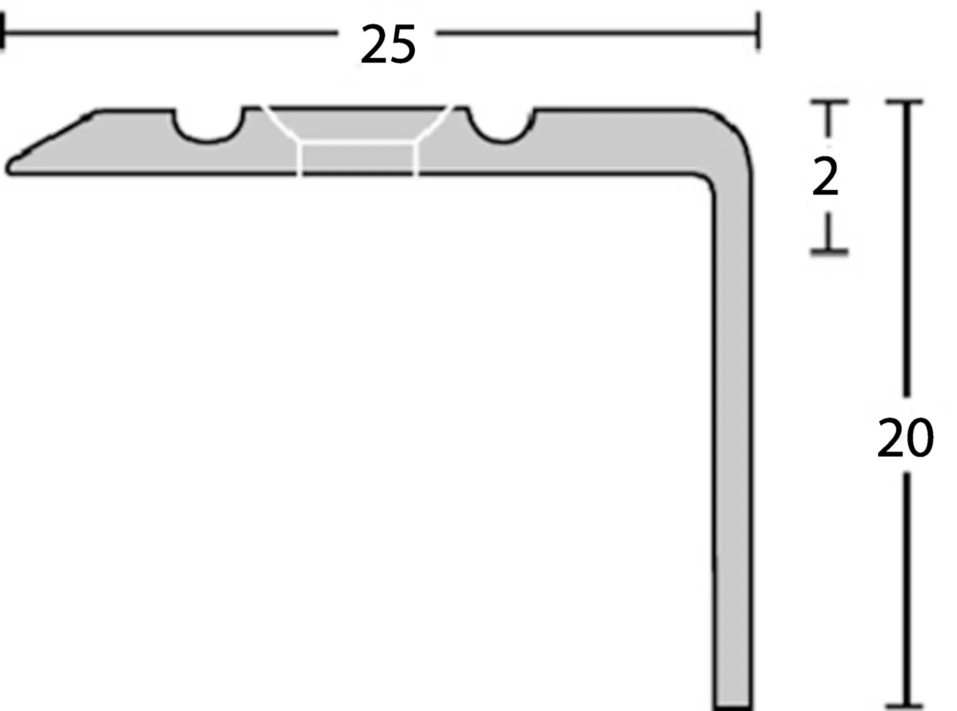 Dinac Nez de marche aluminium 72 45 15 (largeur 25 mm, longueur 110 cm, à visser)