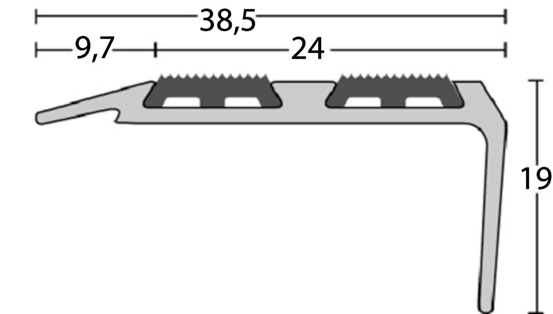 Dinac nez de marche aluminium plus PVC 72 38 13 (largeur 38,5 mm, longueur 170 cm, à visser)