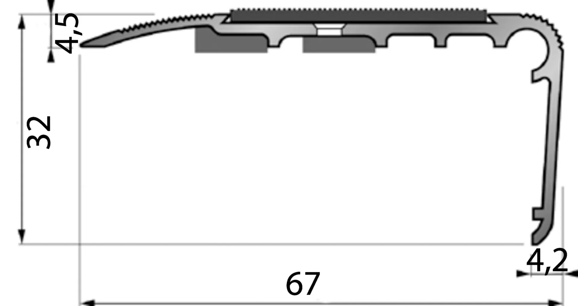 Dinac 2CBIS 2887.11 nez de marches aluminium (largeur 67 mm, hauteur 32 mm, longueur 300 cm)