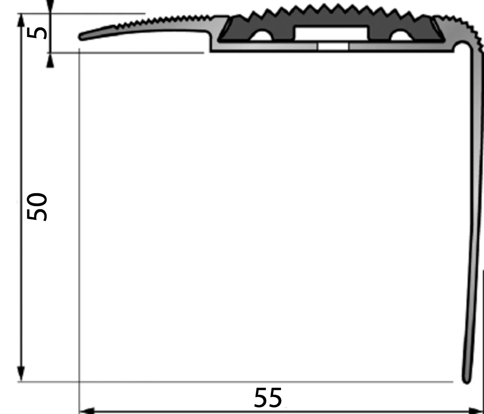 Dinac 40V nez de marches aluminium anodisé (hauteur 50 mm, longueur 3000 mm)