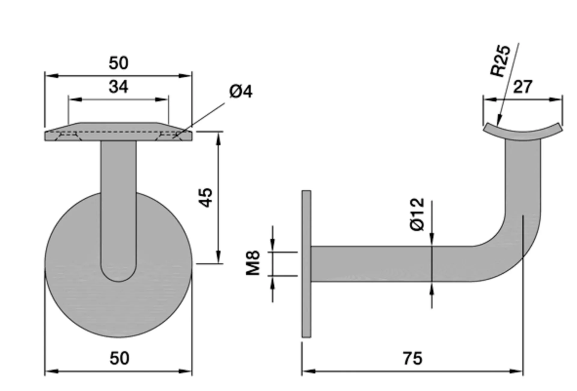 SUPPORT DE BARE ROND 4570.82 DIAM. 12 MM INOX A2