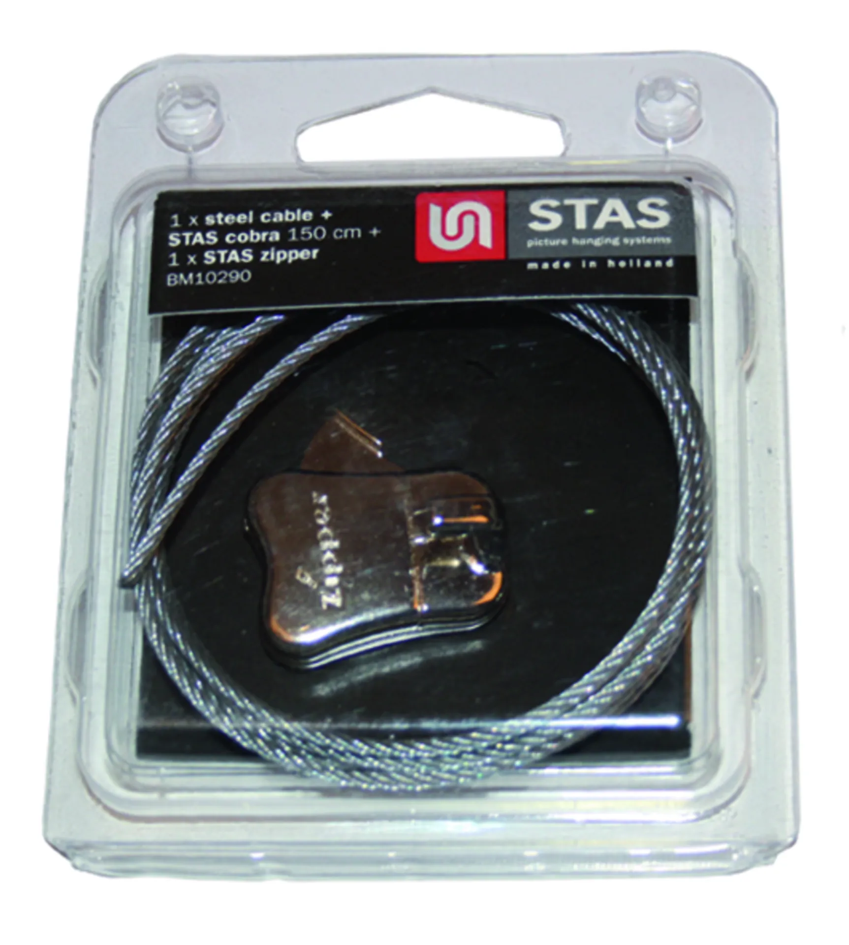 BM10290 BLISTER 1 X COBRA + CABLE ACIER LONGUEUR 1500 MM. + ZIPPER