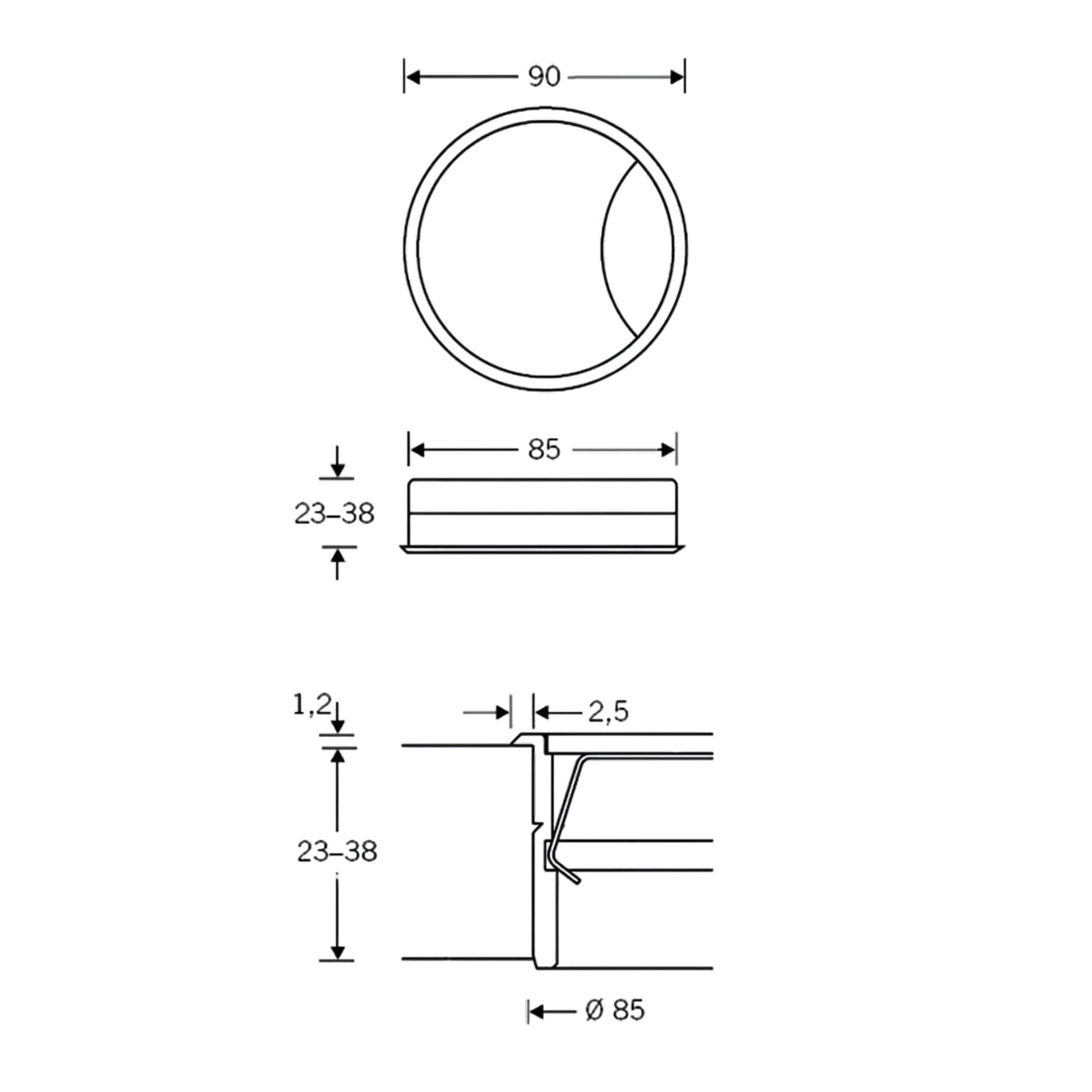 9865 boîte de dérivation avec un diamètre de 85 mm et une hauteur de 23 mm alu.f1