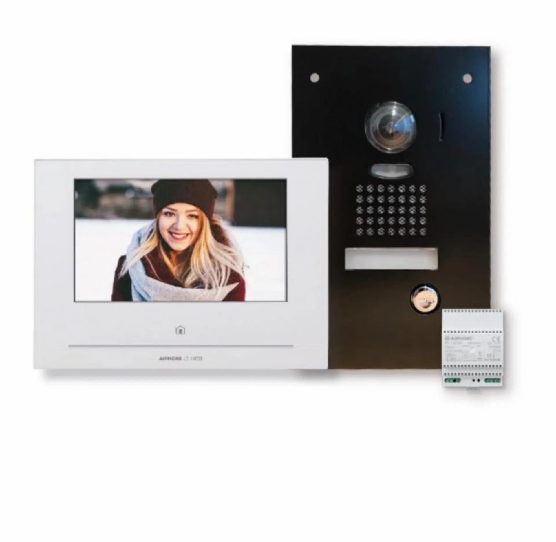 KIT DE VIDÉOPHONIE: CAMÉRA ENCASTRÉE NOIR +POSTE MAÎTRE AVEC WIFI +ALIMENTATION