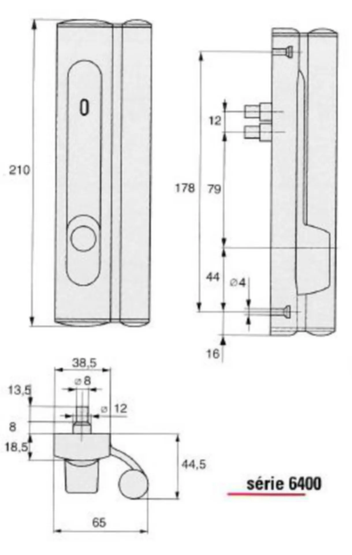 Stremler 6400.27.OU6GF serrure 3 points pour porte coulissante (gâche filante, aluminium)