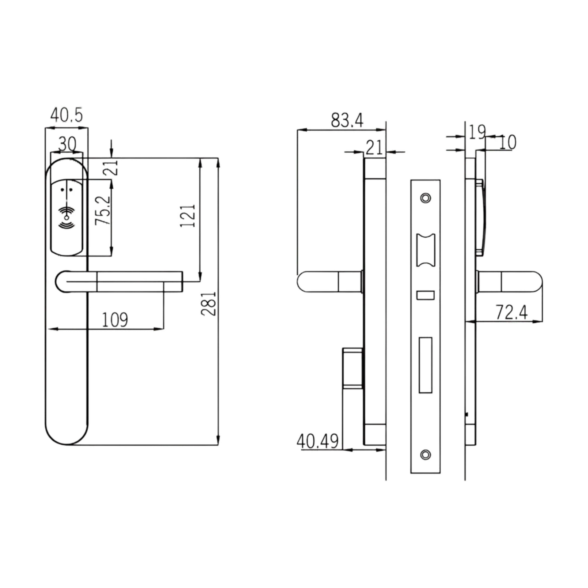 Ensemble avec lecteur et clavier code autonome inox 38 – 44 mm ip56-ukruk-PZ72 (set)