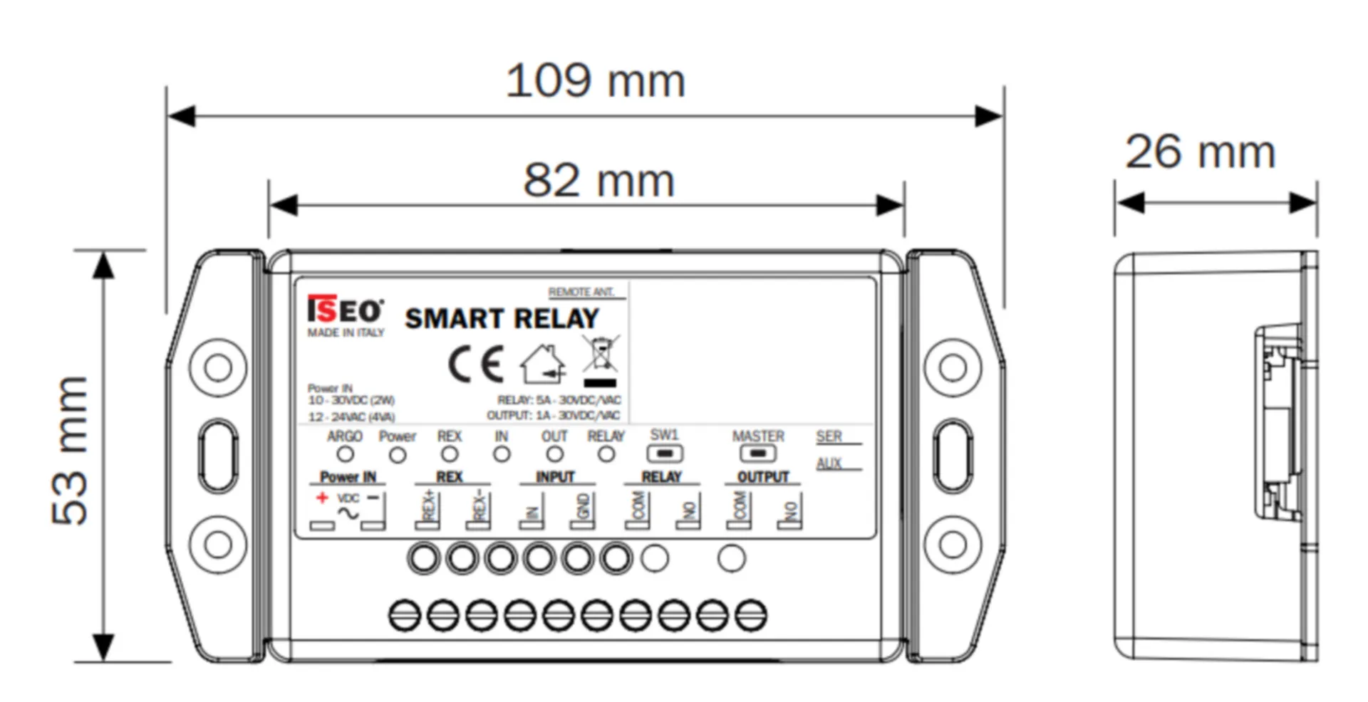 Iseo Smart Relais 2.0 (Bluetooth, 10-30VDC/12-24VAC, DIN rail, 2 uitgangen)