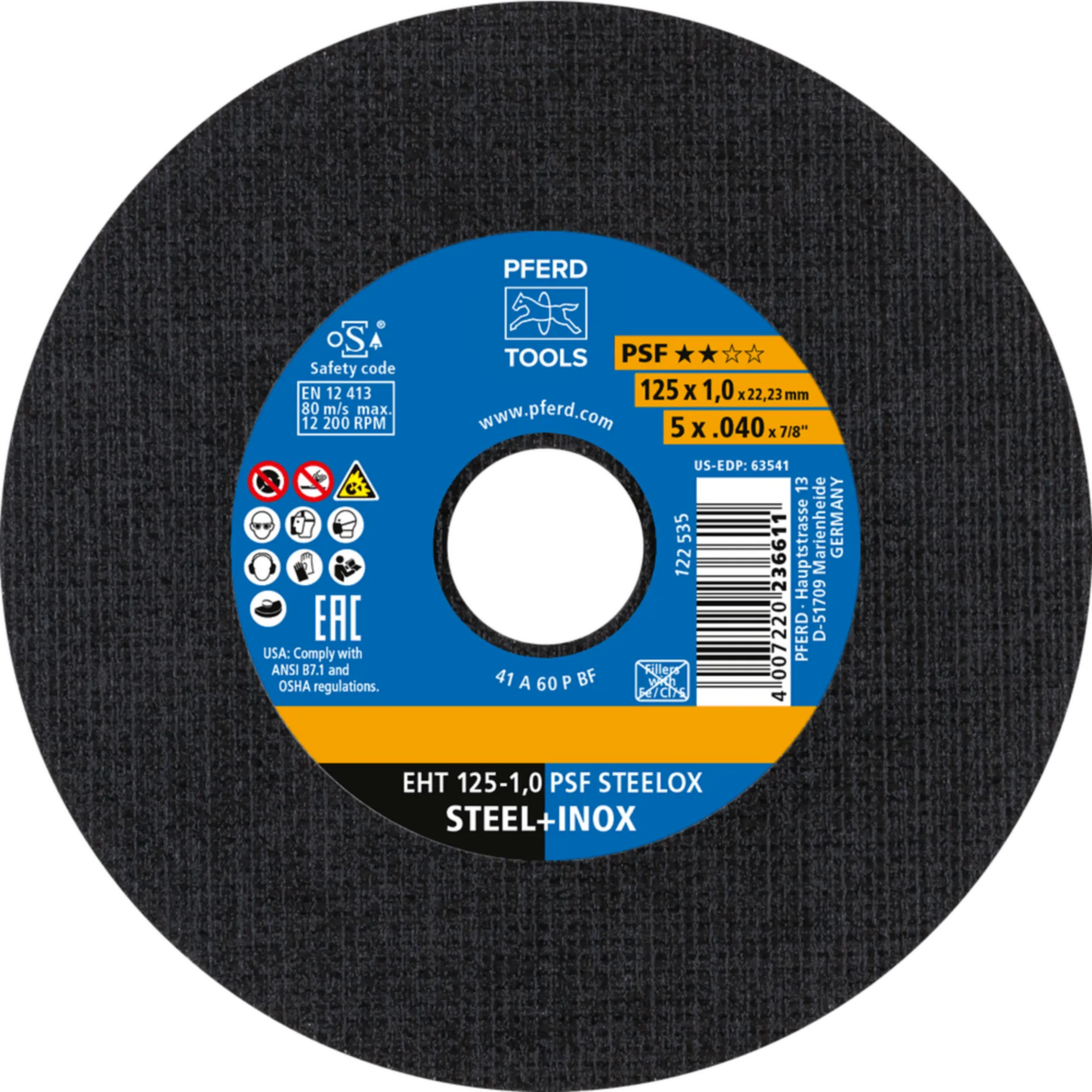 MEULE DE TRONCONNAGE INOX DIAM. 125 X 1 X 22.2 MM PFERD EHT