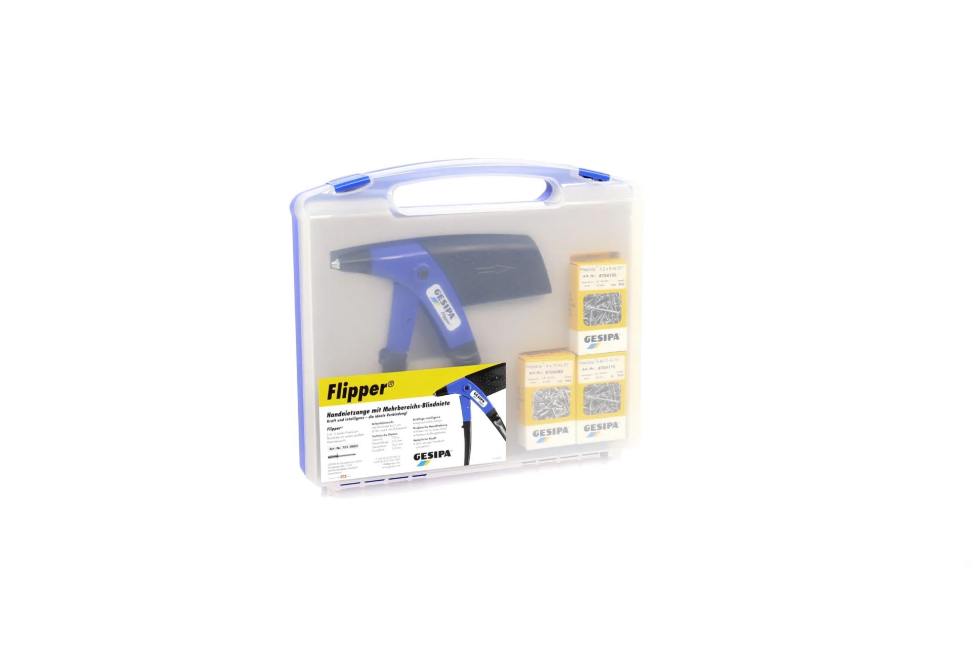 Gesipa Flipper pince à rivets avec 225 rivets à l'aveugle (en coffret)