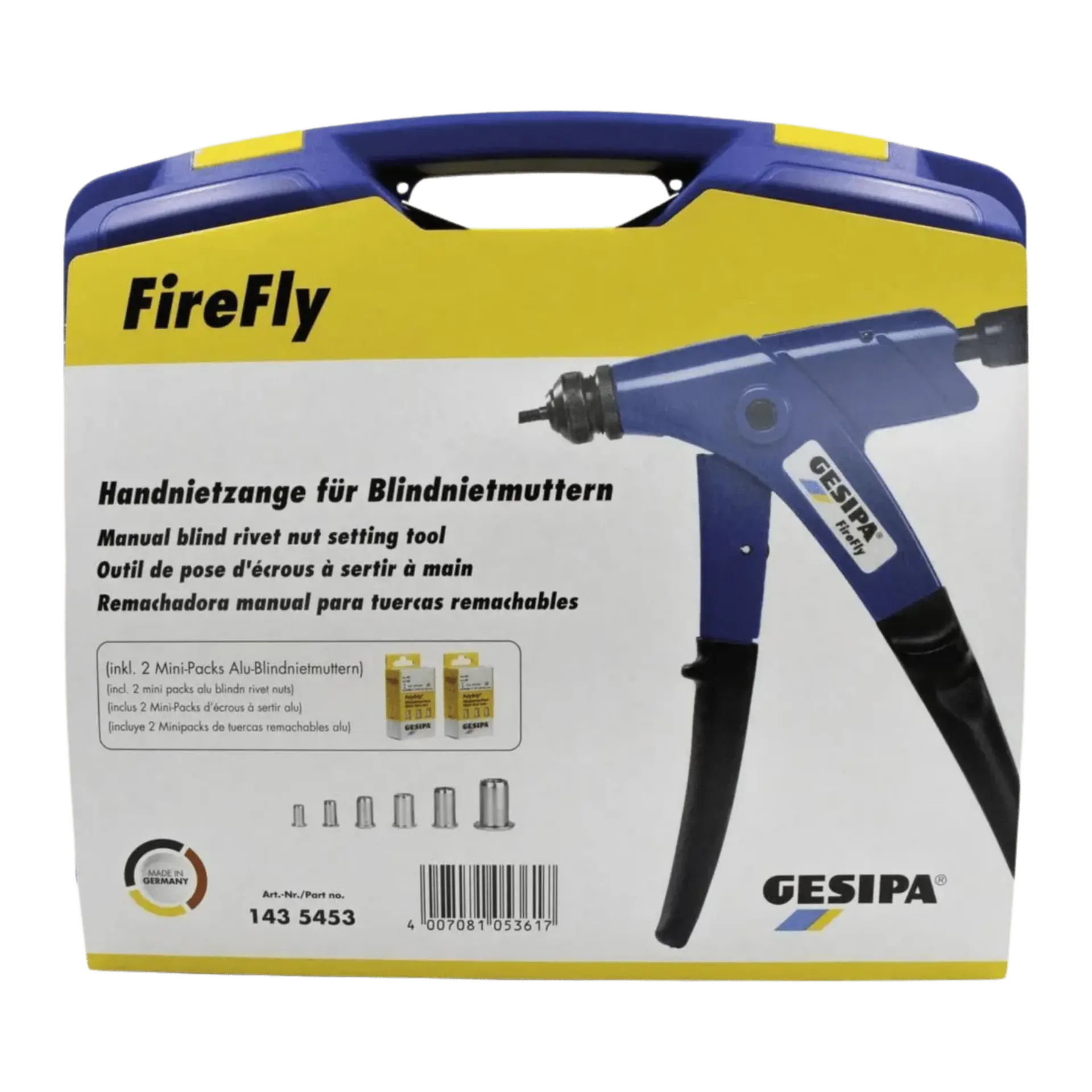 Blindklinkmoertang FireFly + 200 blindklinkmoeren - in koffer ref.1435453