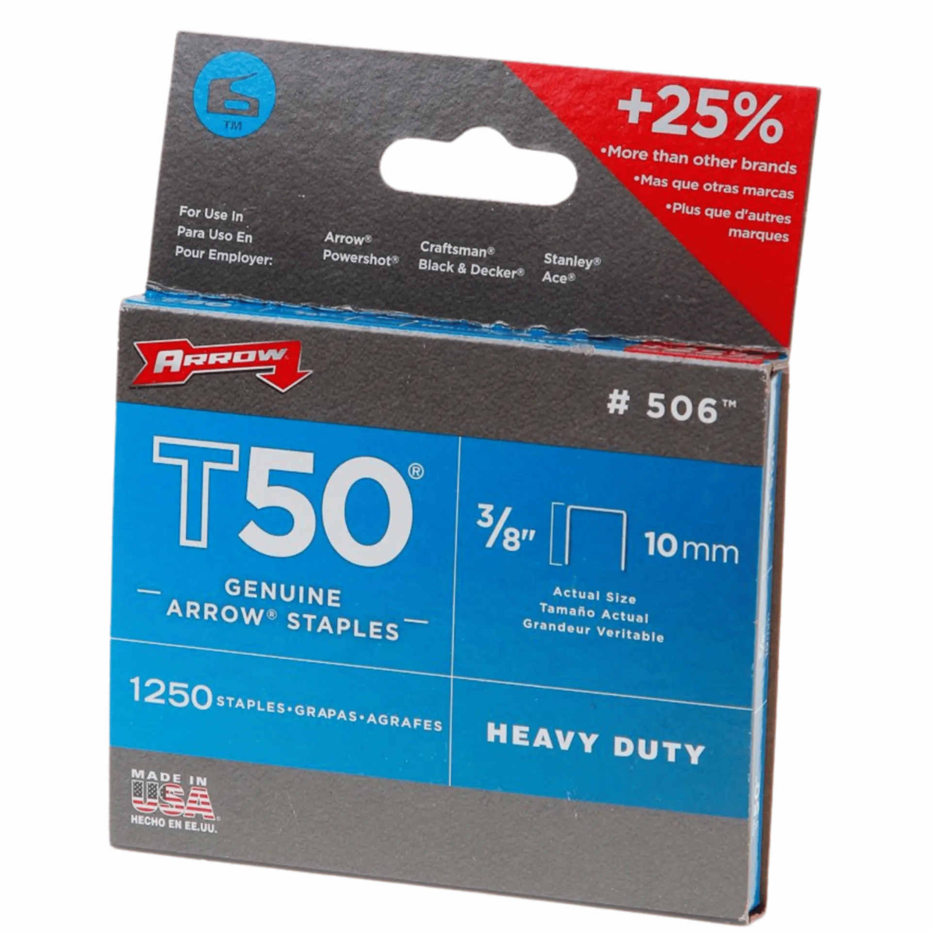 Boîte de 4 paquets d'agrafes T50 - 3/8" - 10 – 4 x 1250 - 506 ml réf 6192 Boîte de 4 paquets d'agrafes T50 - 3/8" - 10 – 4 x 1250 - 506 ml réf 6192