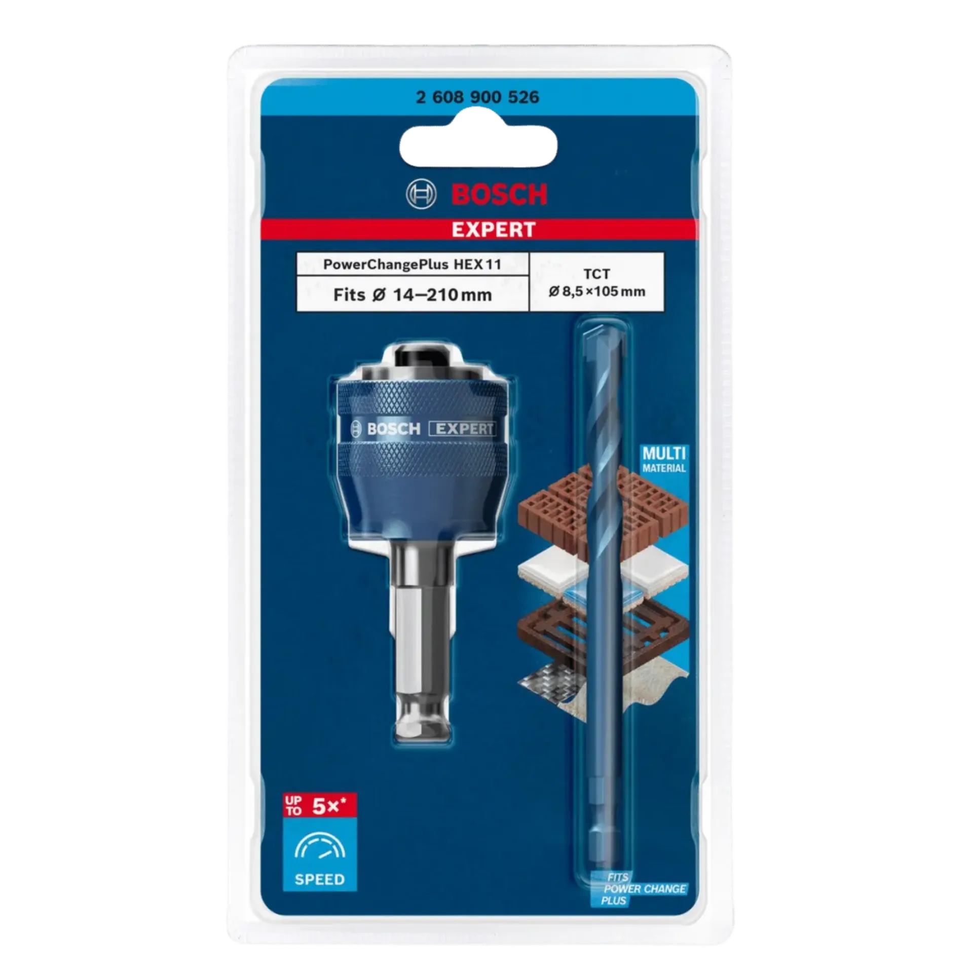 Adaptateur Power Change hexagonal avec foret central 8.5 x 105 mm