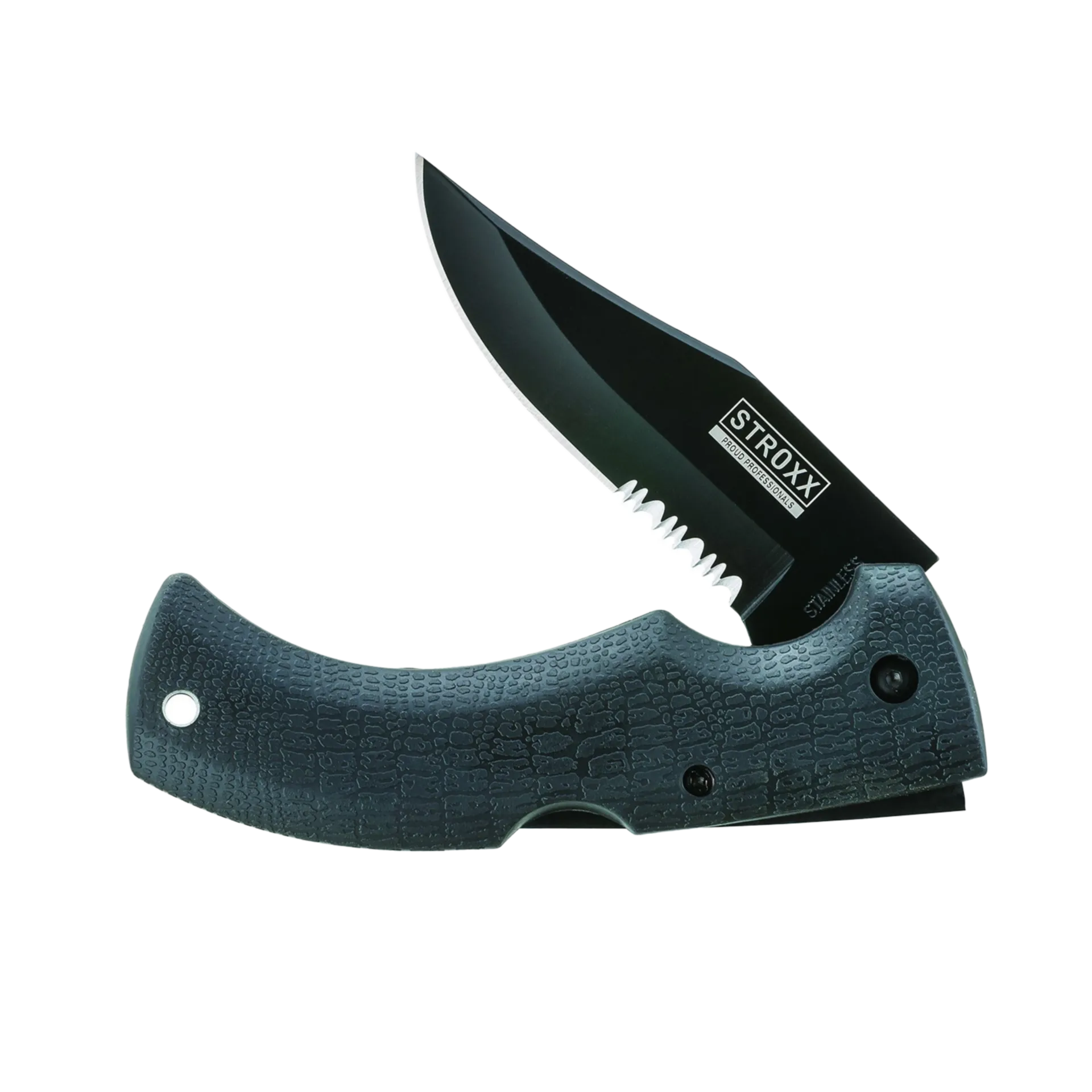 RVS zakmes-rubber handvat - blad lengte 9,5cm - gedeeltelijke vertanding RVS zakmes-rubber handvat - blad lengte 9,5cm - gedeeltelijke vertanding