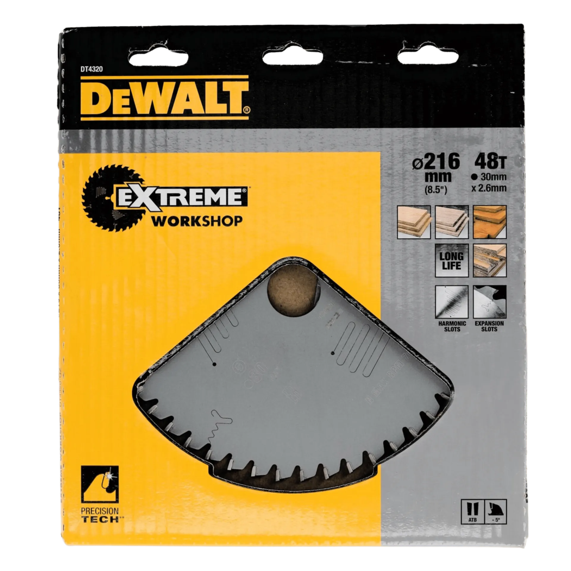 Cirkelzaagblad voor hout S60 216 x 30 x 48T wissel neg5° kerf 2.6 mm DT4320-QZ Cirkelzaagblad voor hout S60 216 x 30 x 48T wissel neg5° kerf 2.6 mm DT4320-QZ