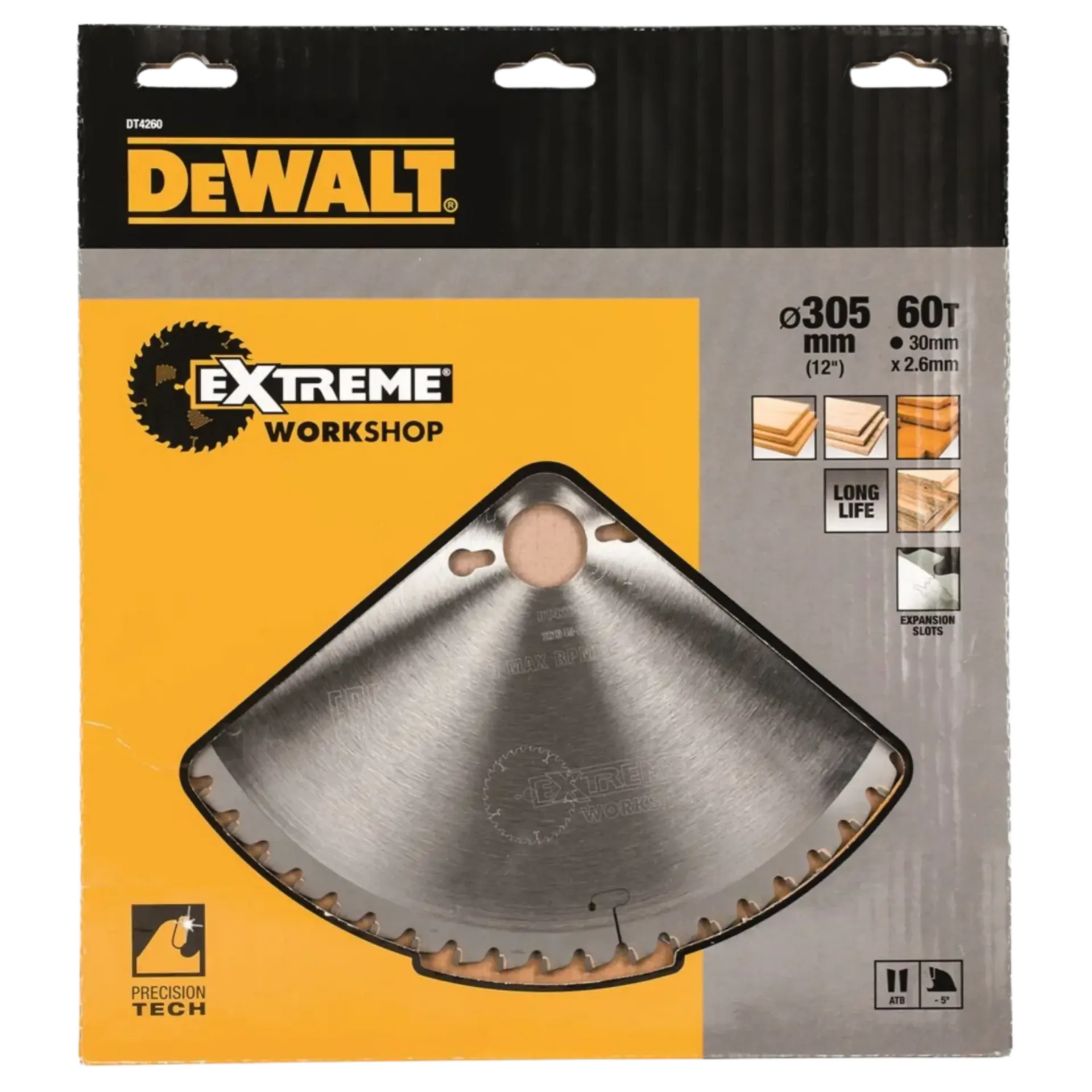 Cirkelzaagblad voor hout S40 305 x 30 x 60T wissel neg 5° kerf 2.6 mm DT4260-QZ Cirkelzaagblad voor hout S40 305 x 30 x 60T wissel neg 5° kerf 2.6 mm DT4260-QZ