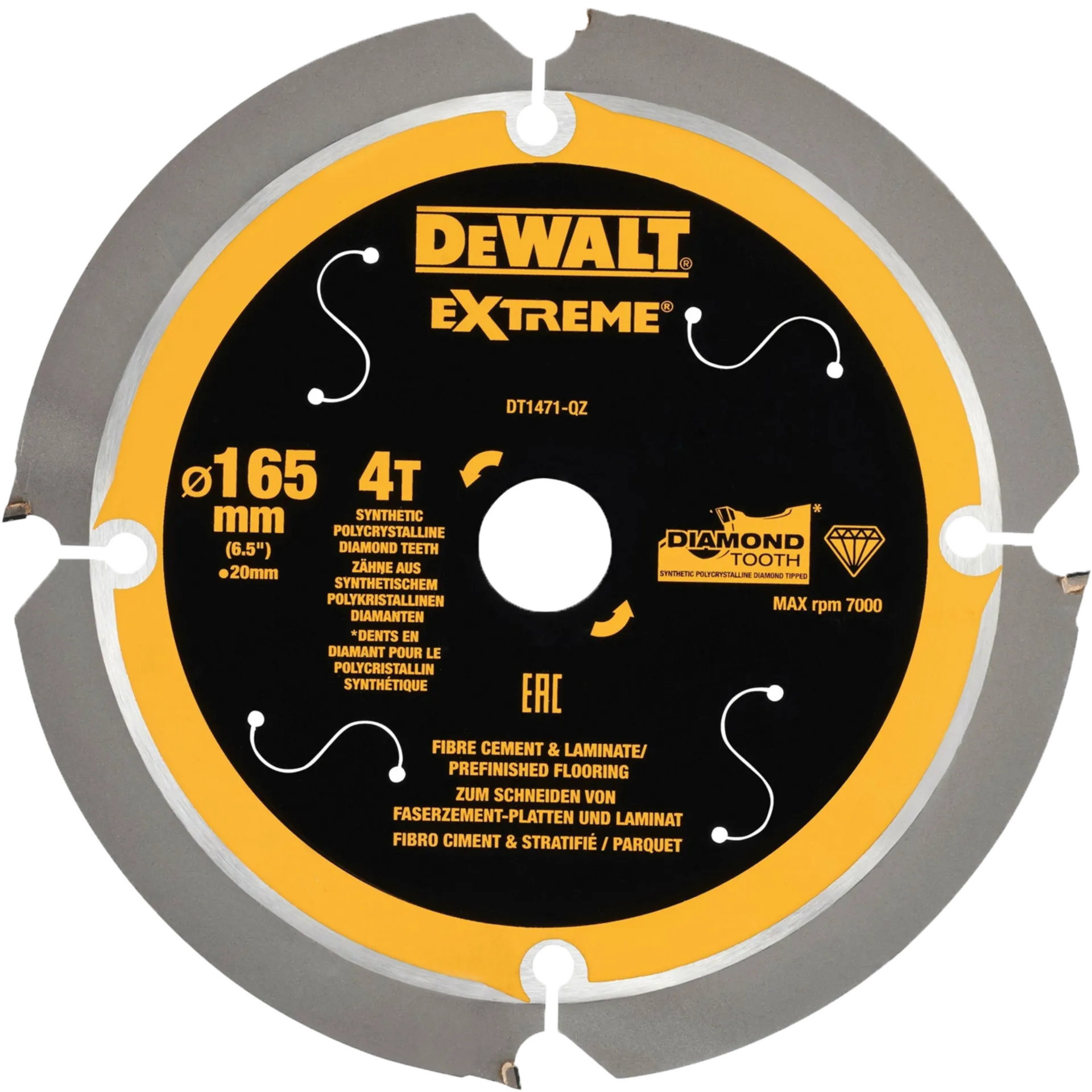 DT1471-QZ Cirkelzaagblad Ø 165 x 20 mm 4T voor laminaat/vezelcement DT1471-QZ Cirkelzaagblad Ø 165 x 20 mm 4T voor laminaat/vezelcement