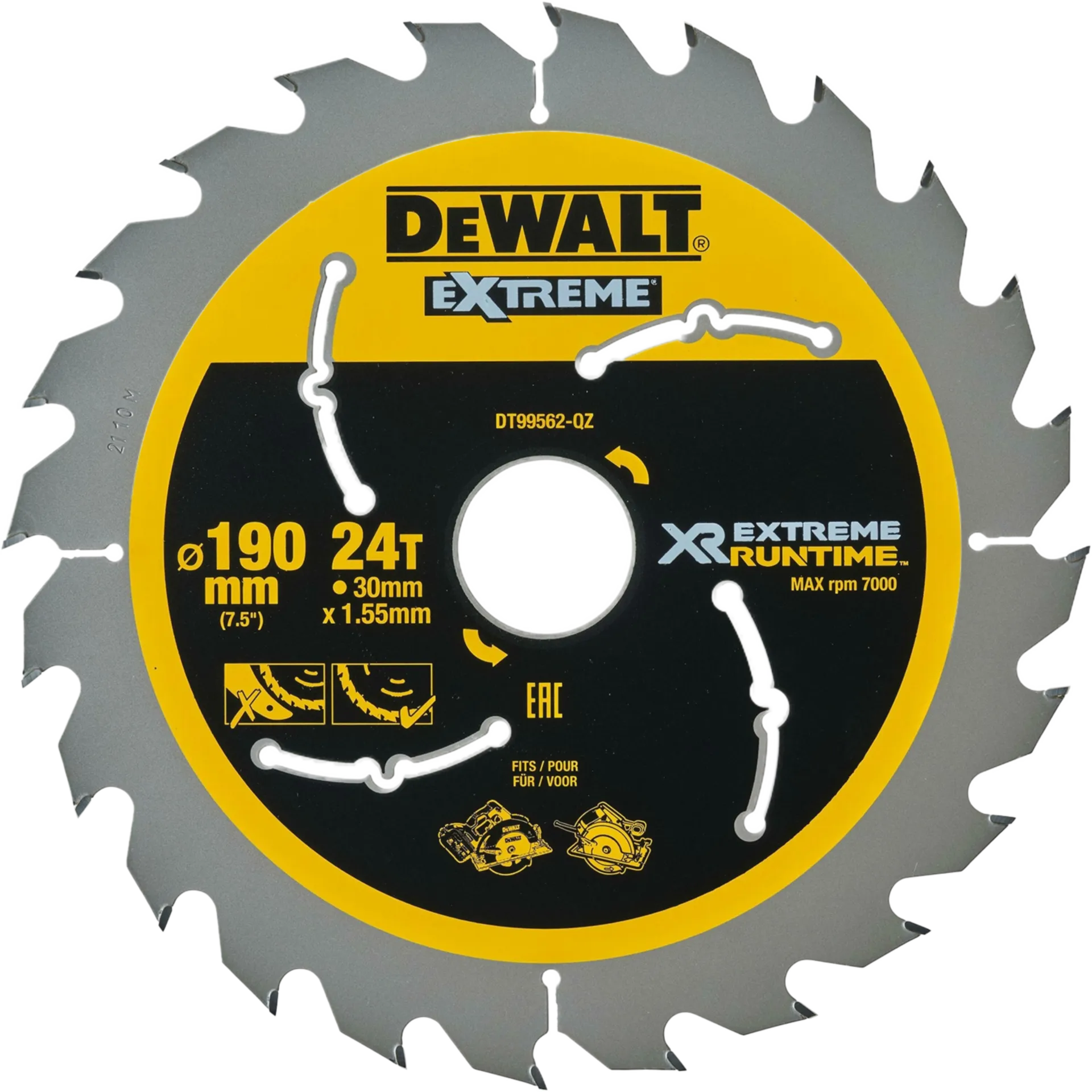 Cirkelzaagblad Ø190 x 30mm (XR Extreme Runtime, 24T, Hout)