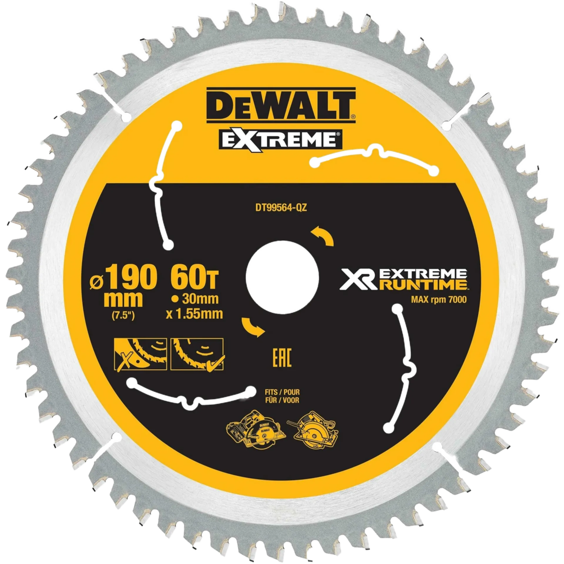 DT99564-QZ Cirkelzaagblad Ø 190 x 30 mm 60T DT99564-QZ Cirkelzaagblad Ø 190 x 30 mm 60T