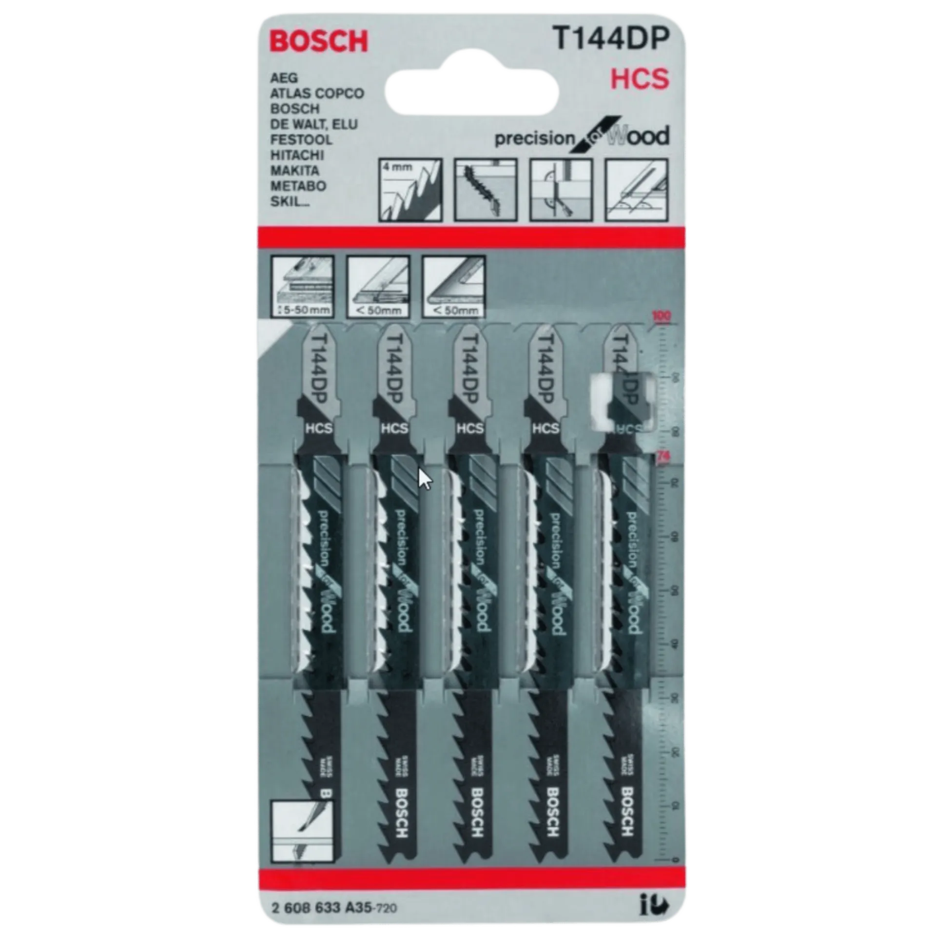 Bosch T 144DP decoupeerzaagbladen voor hout (precision HCS, L.74 mm, 5 stuks)