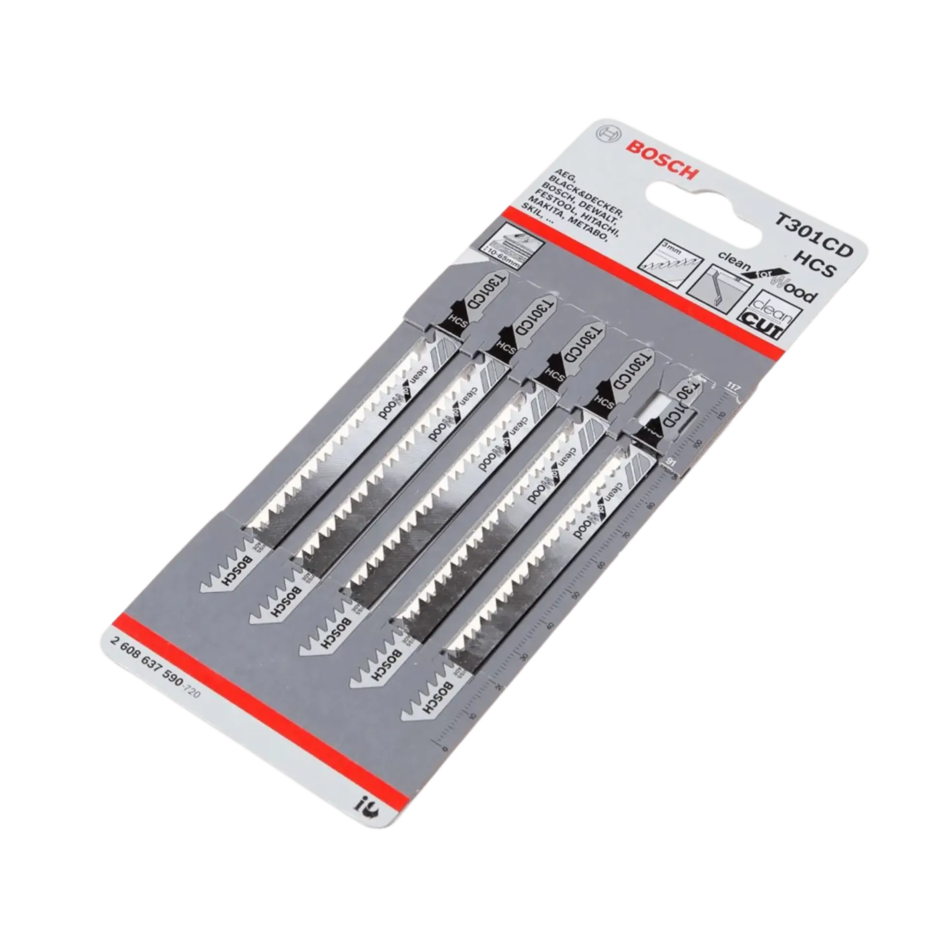 Bosch T 301CD decoupeerzaagbladen voor hout (Clean HCS, 117 mm, 5 stuks)