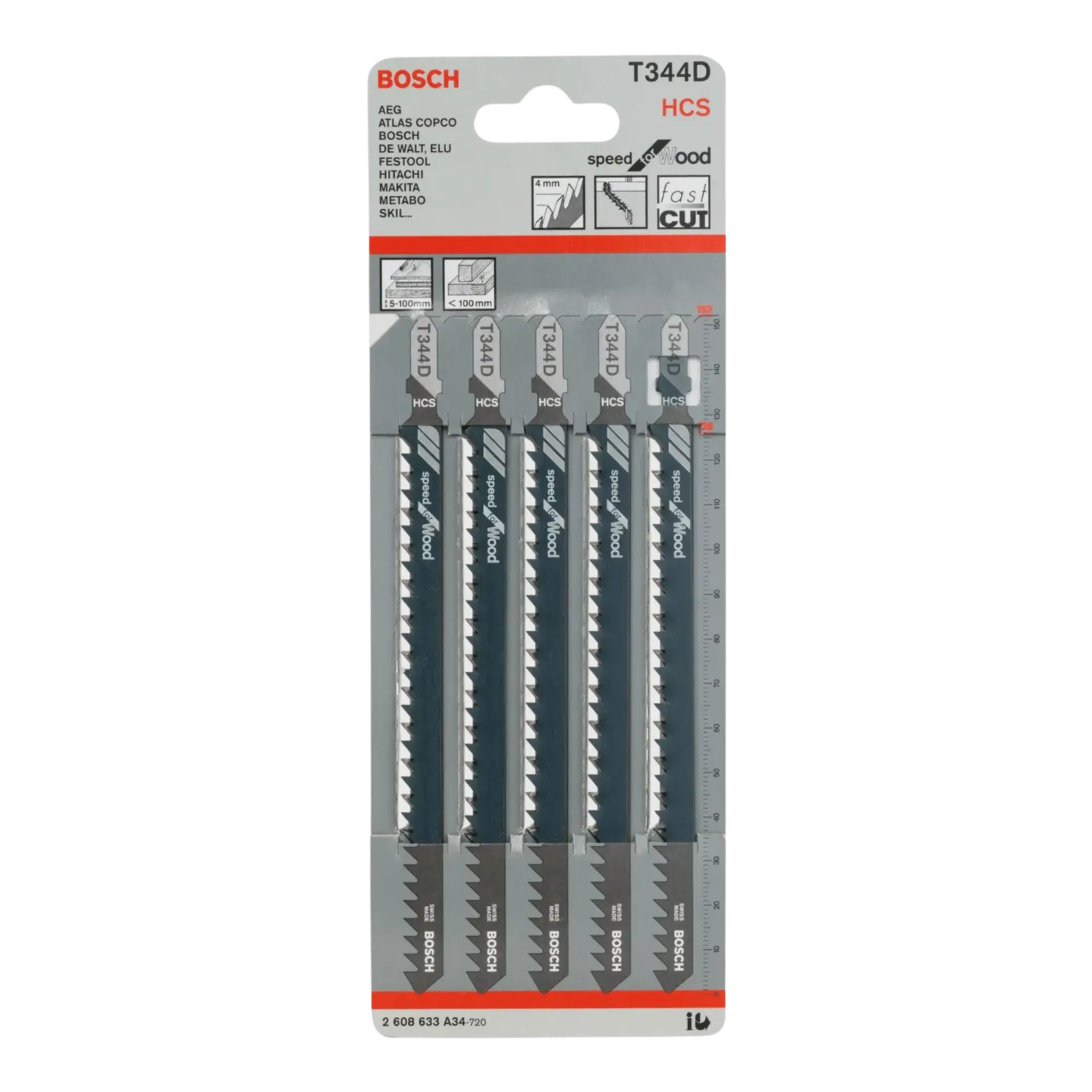 Bosch T 344D Lames de scie sauteuse pour bois (Speed HCS, 126 mm, 5 pièces)