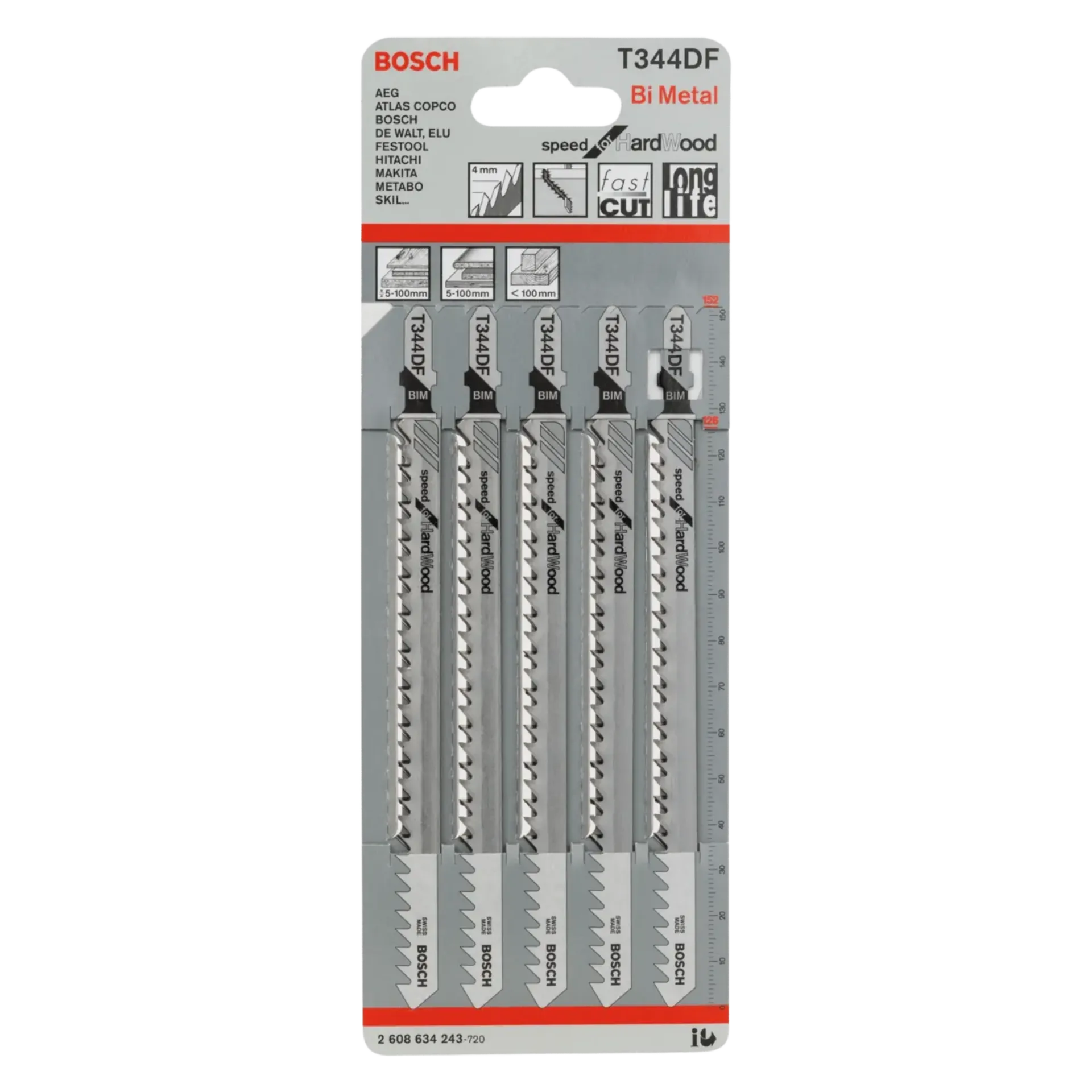 Bosch T 344DF Lames de scie sauteuse pour bois dur (126 mm)