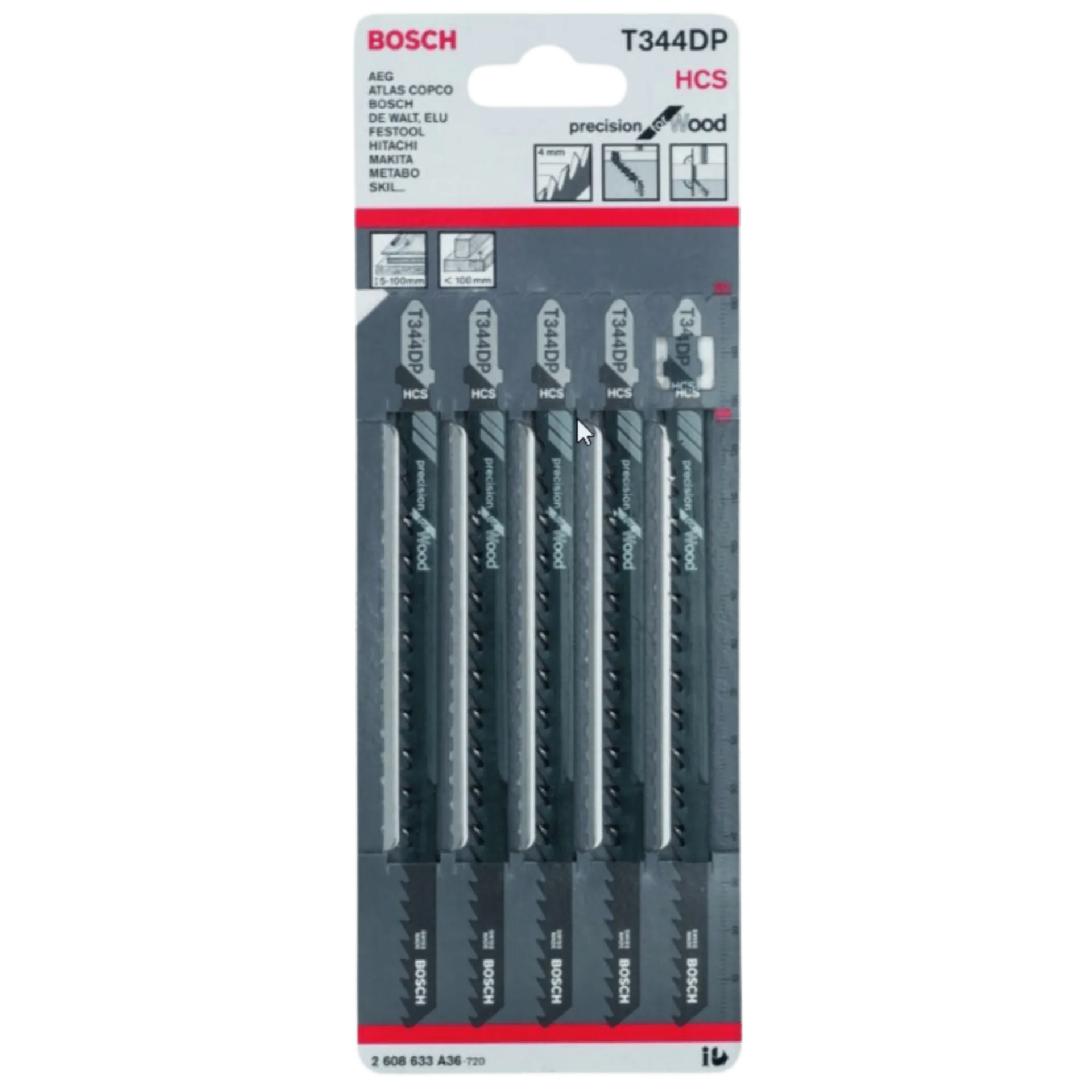 Lames de scie sauteuse (5 pièces) pour bois précision HCS T 344DP L.126 mm