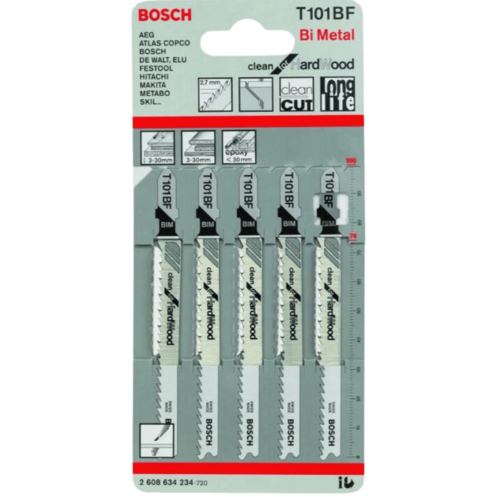 Bosch T 101BF Lames de scie sauteuse bois dur (74 mm, 5 pièces)