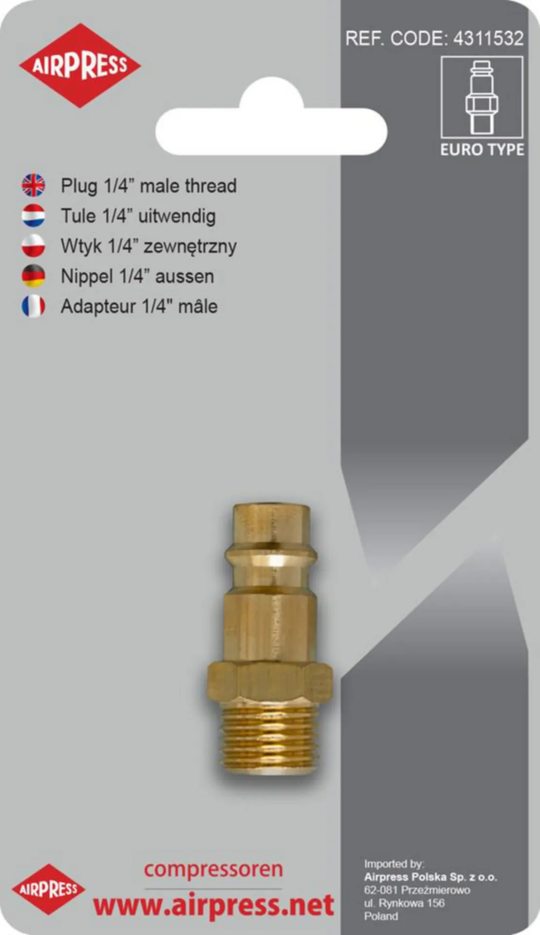 Airpress 4311533 steeknippel (uitwendige draad R3/8)