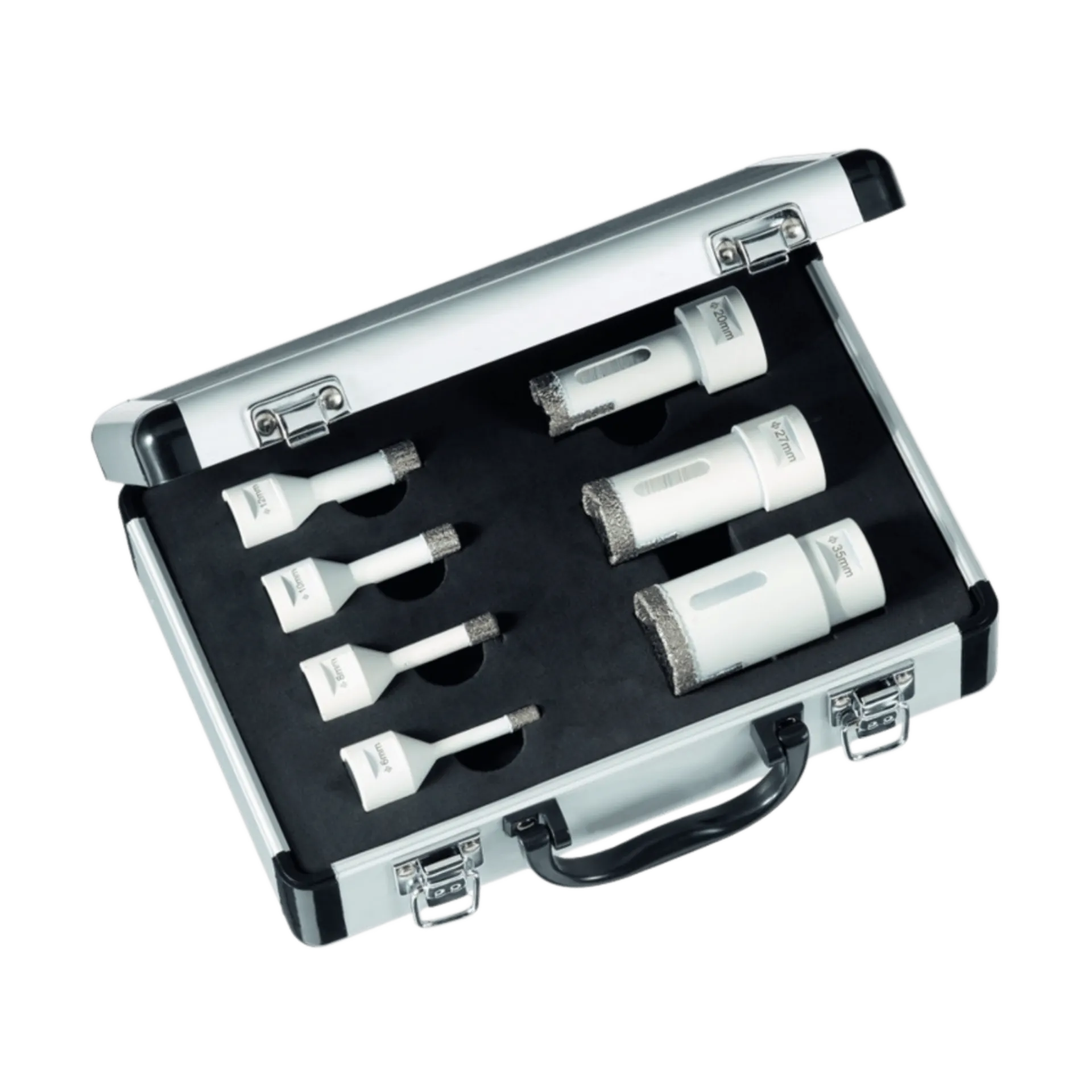 EHSSET07NF Coffret de forets diamantés 7 pièces (Ø6-8-10-12-20-27-35mm, mallette alu) EHSSET07NF Coffret de forets diamantés 7 pièces (Ø6-8-10-12-20-27-35mm, mallette alu)