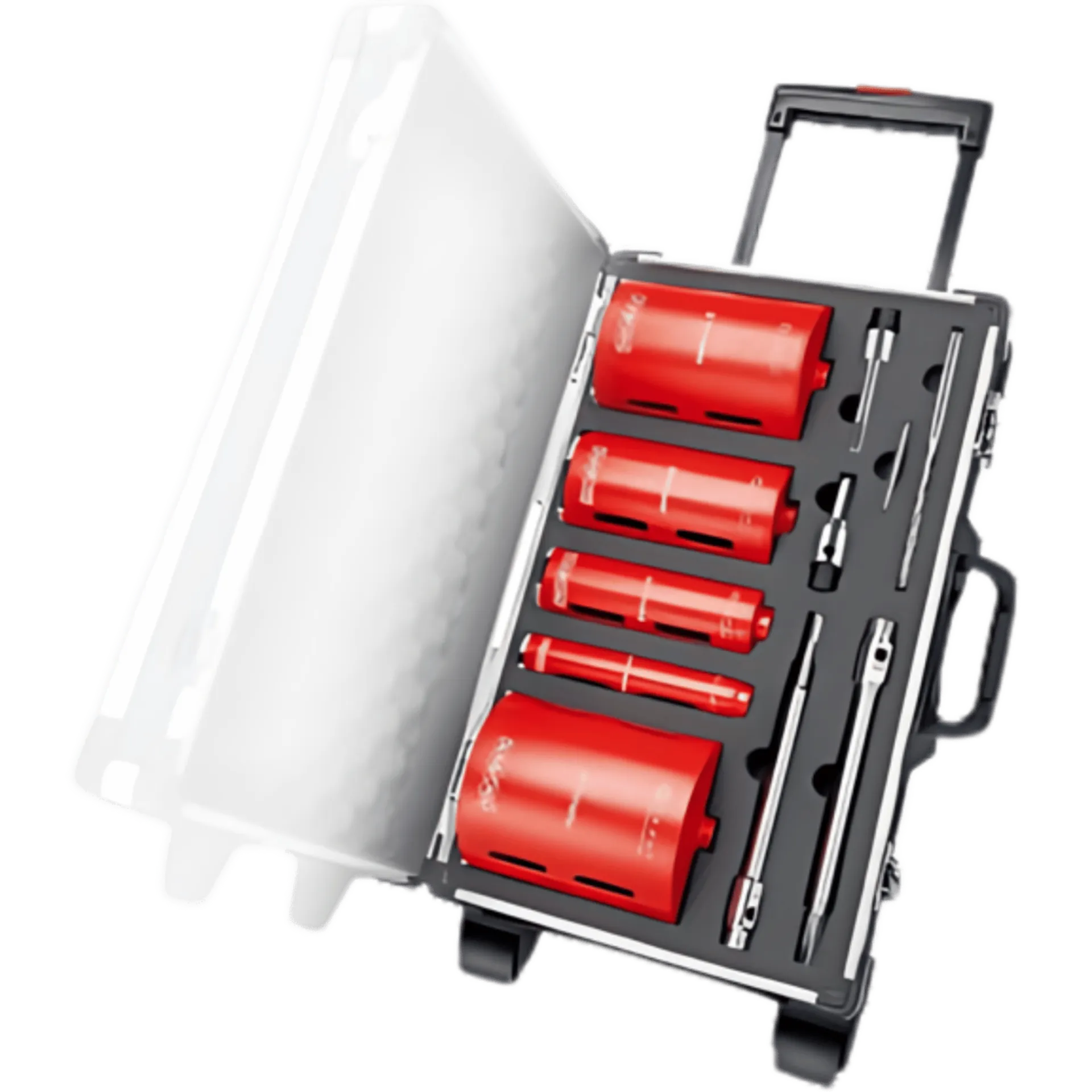 Set diamantdroogboren (5 stuks) ø 32 + 52 + 82 + 112 + 132 mm x 150 mm) + trolley Set diamantdroogboren (5 stuks) ø 32 + 52 + 82 + 112 + 132 mm x 150 mm) + trolley