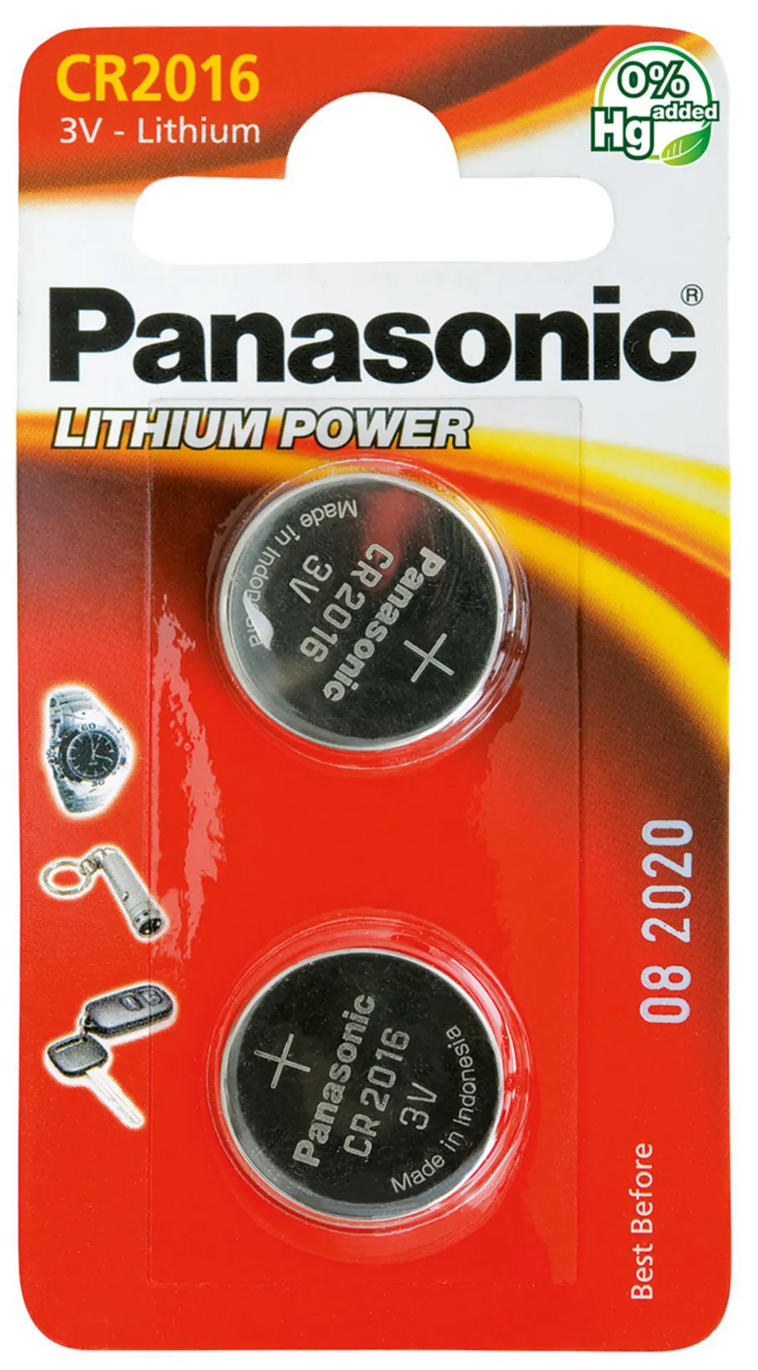 BLISTER (2PC) BATTERIE CELLULAIRE PANAS. CR2016 20X1.6MM (3V,75mAh)  (LITHIUM)