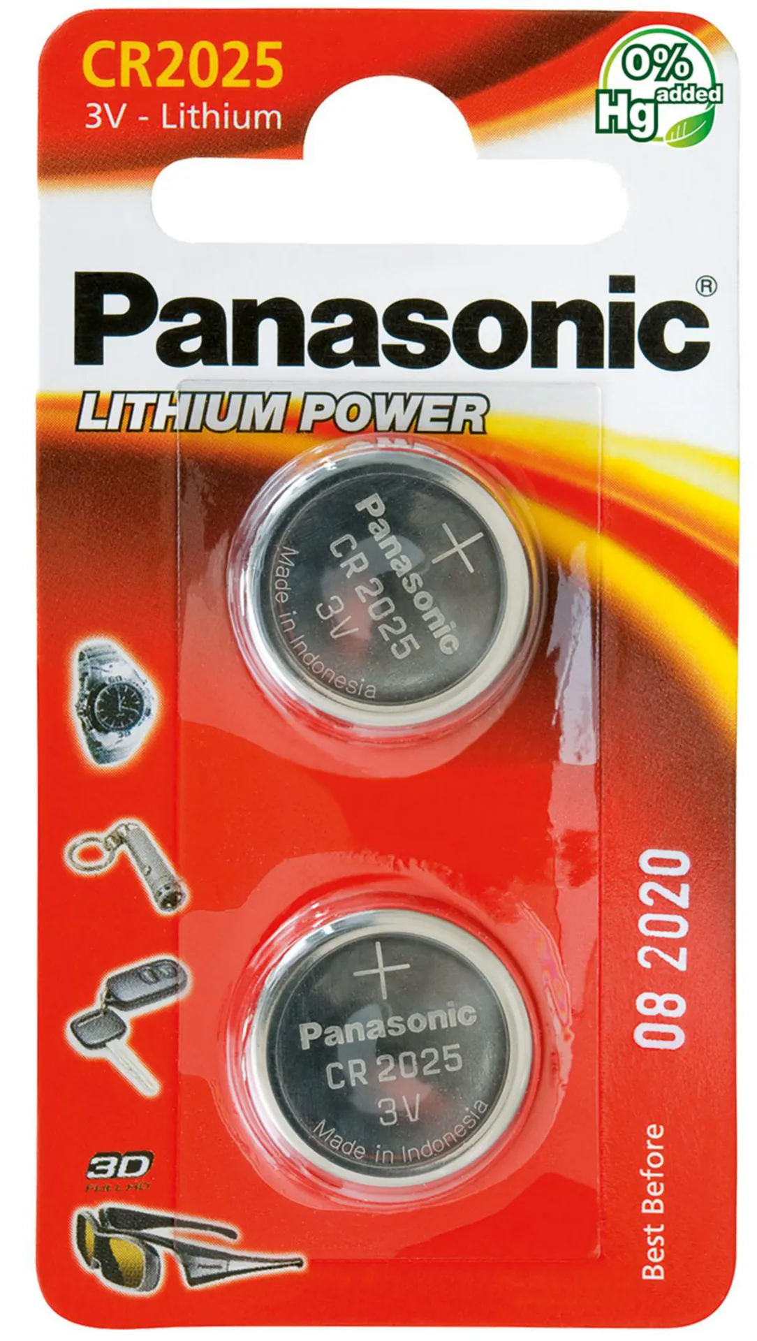 BLISTER (2PC) BATTERIE CELLULAIRE PANAS. CR2025  20X2,5MM (3V,165mAh)  (LITHIUM)