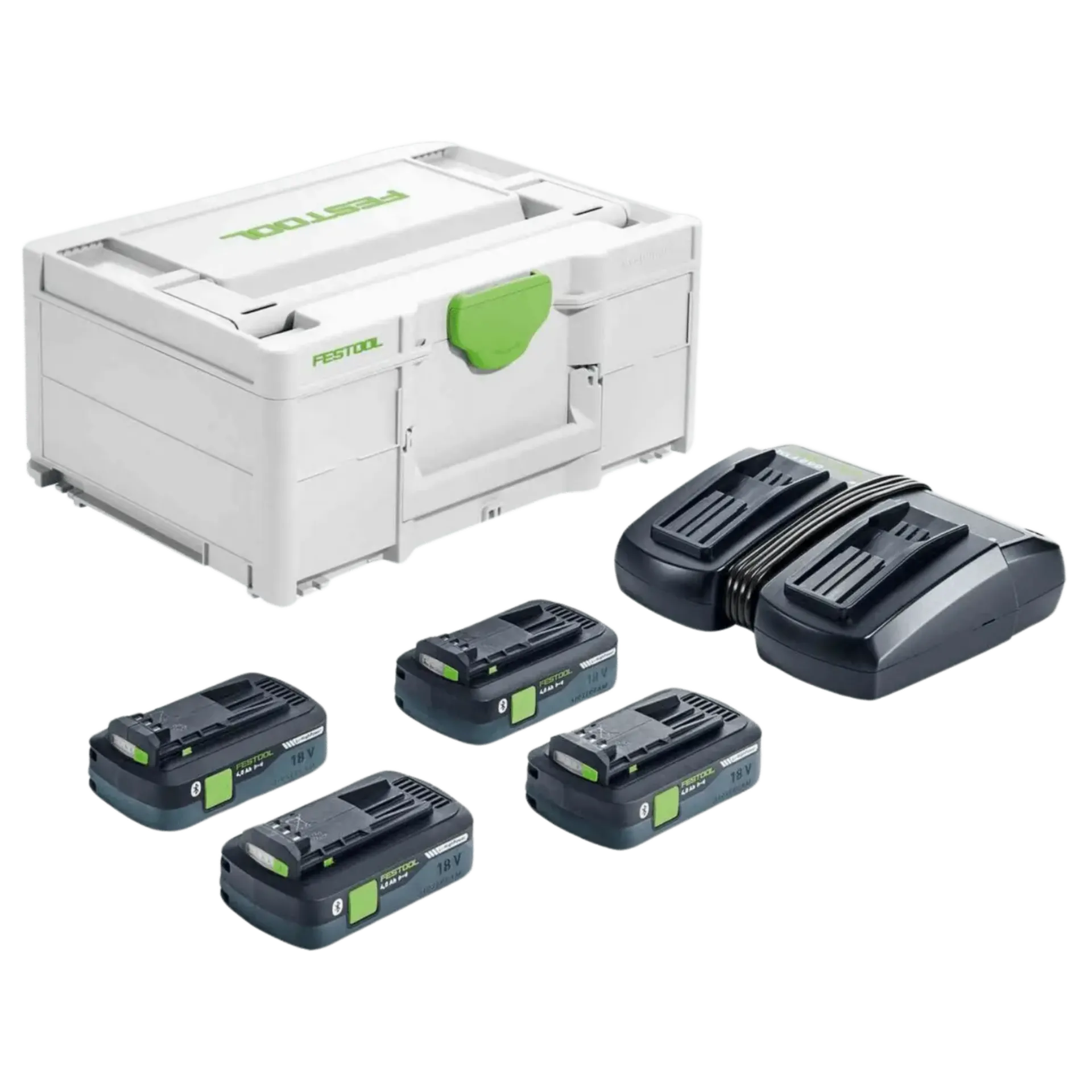 Set de batteries 18V : 4 x 4 Ah Li-ion + chargeur TCL6 DUO Set de batteries 18V : 4 x 4 Ah Li-ion + chargeur TCL6 DUO