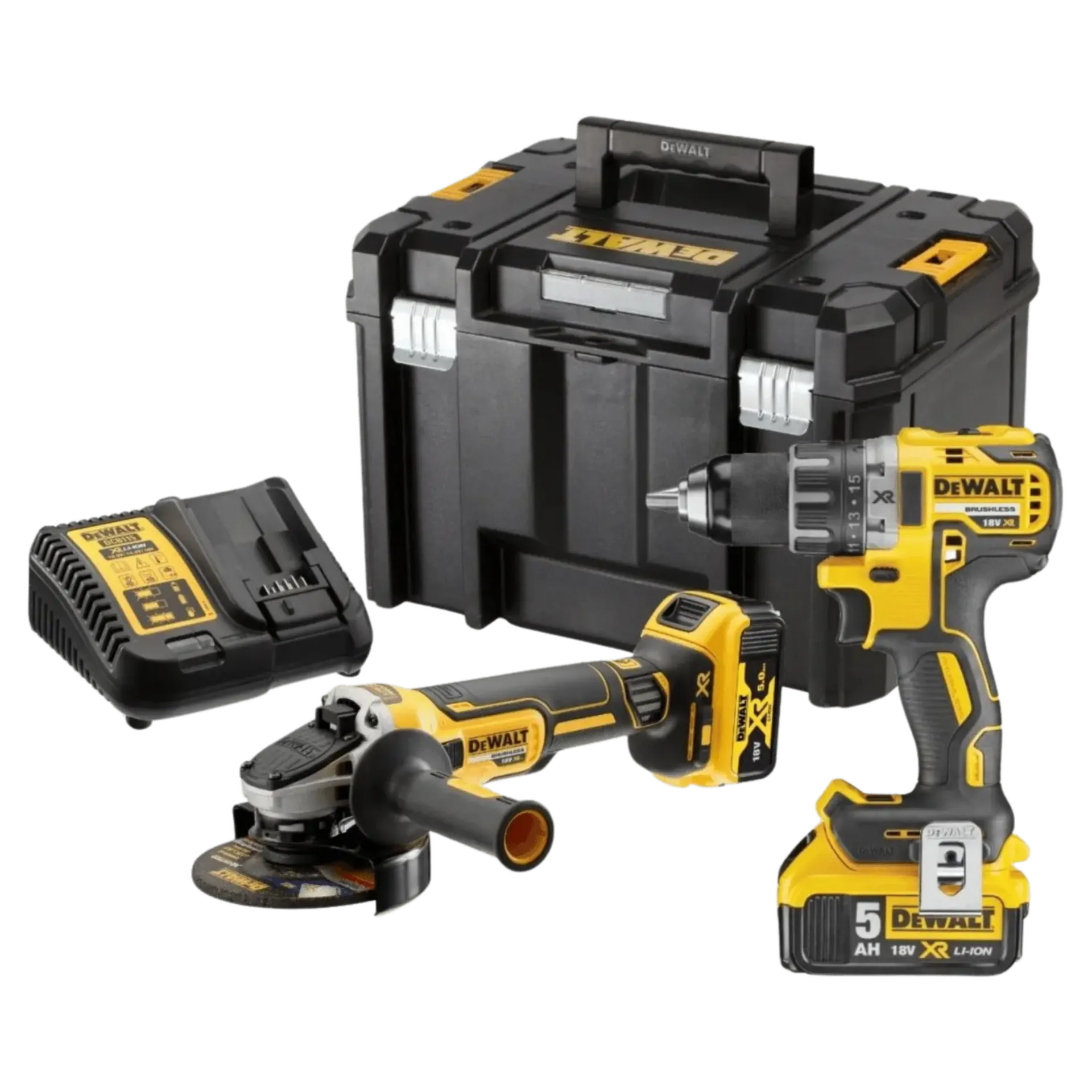 Combiset Accu 2-pack DCK2020P2T: Accu Schroef- en boormachine + Accu Haakse slijper Combiset Accu 2-pack DCK2020P2T: Accu Schroef- en boormachine + Accu Haakse slijper