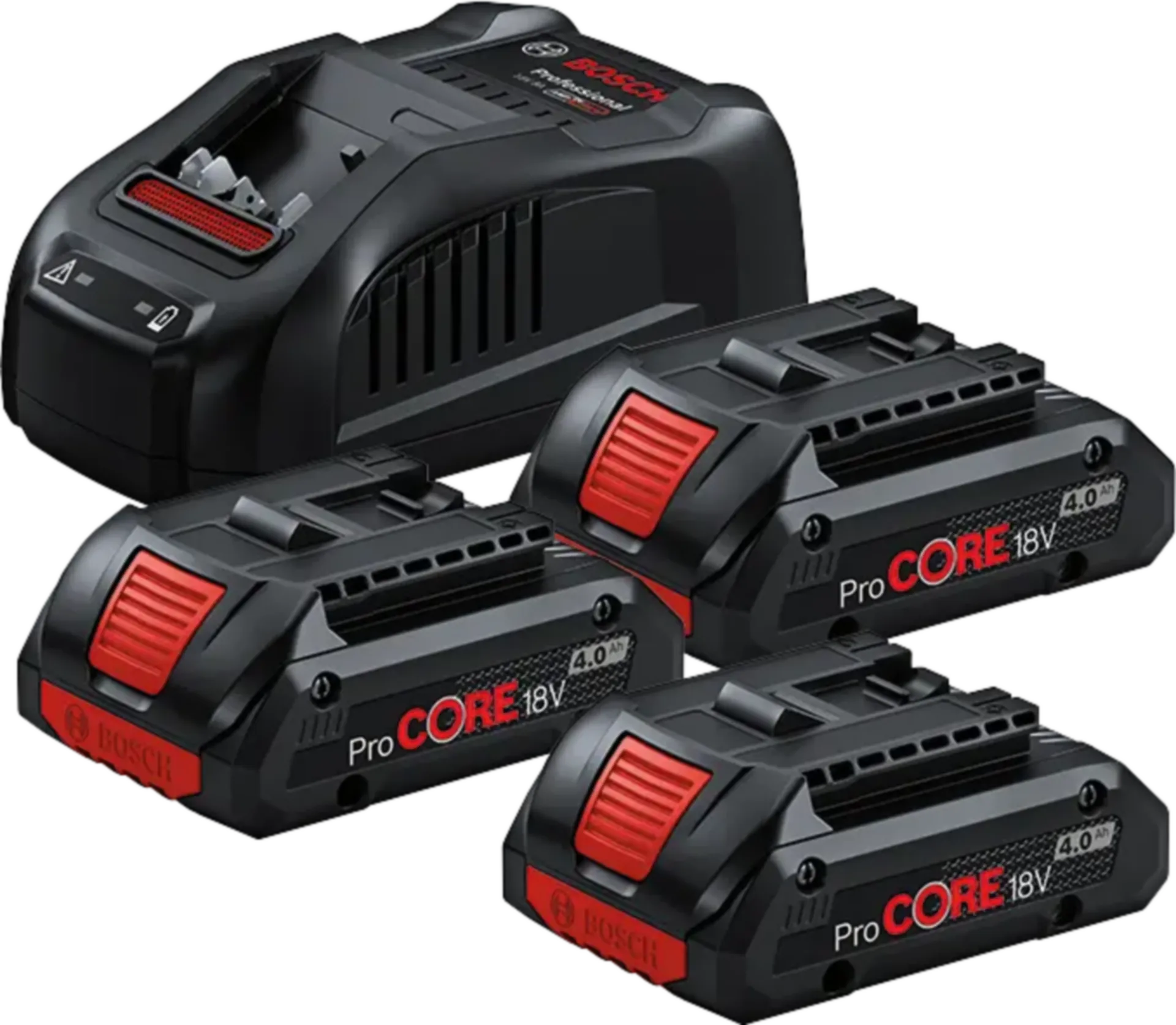 Set de batteries 18V : 3 x 4 AH Li-ion Procore + chargeur GAL 1880 CV Set de batteries 18V : 3 x 4 AH Li-ion Procore + chargeur GAL 1880 CV