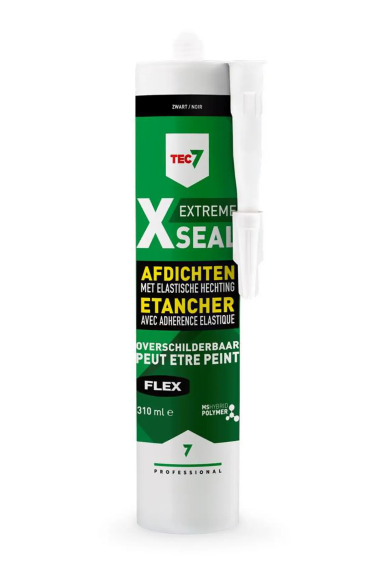 AFDICHTINGSKIT - MS-POLYMEER - TEC7 X-SEAL - ZWART 310ML KOKER OVERSCHILDERBAAR