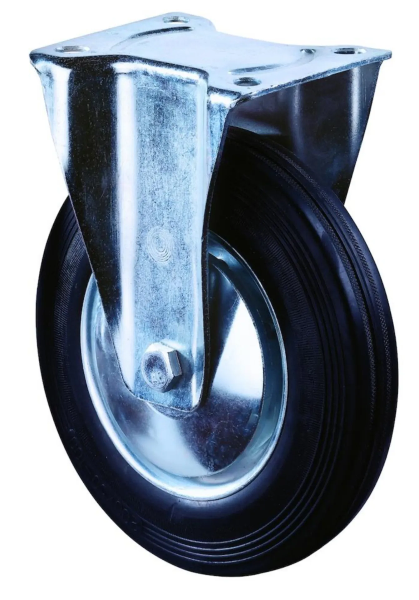 &BOKWIEL Ø 180MM, LOOPVL RUBBER ZWART, STALEN VELG MET DRAADVANGKAP, , 170KG