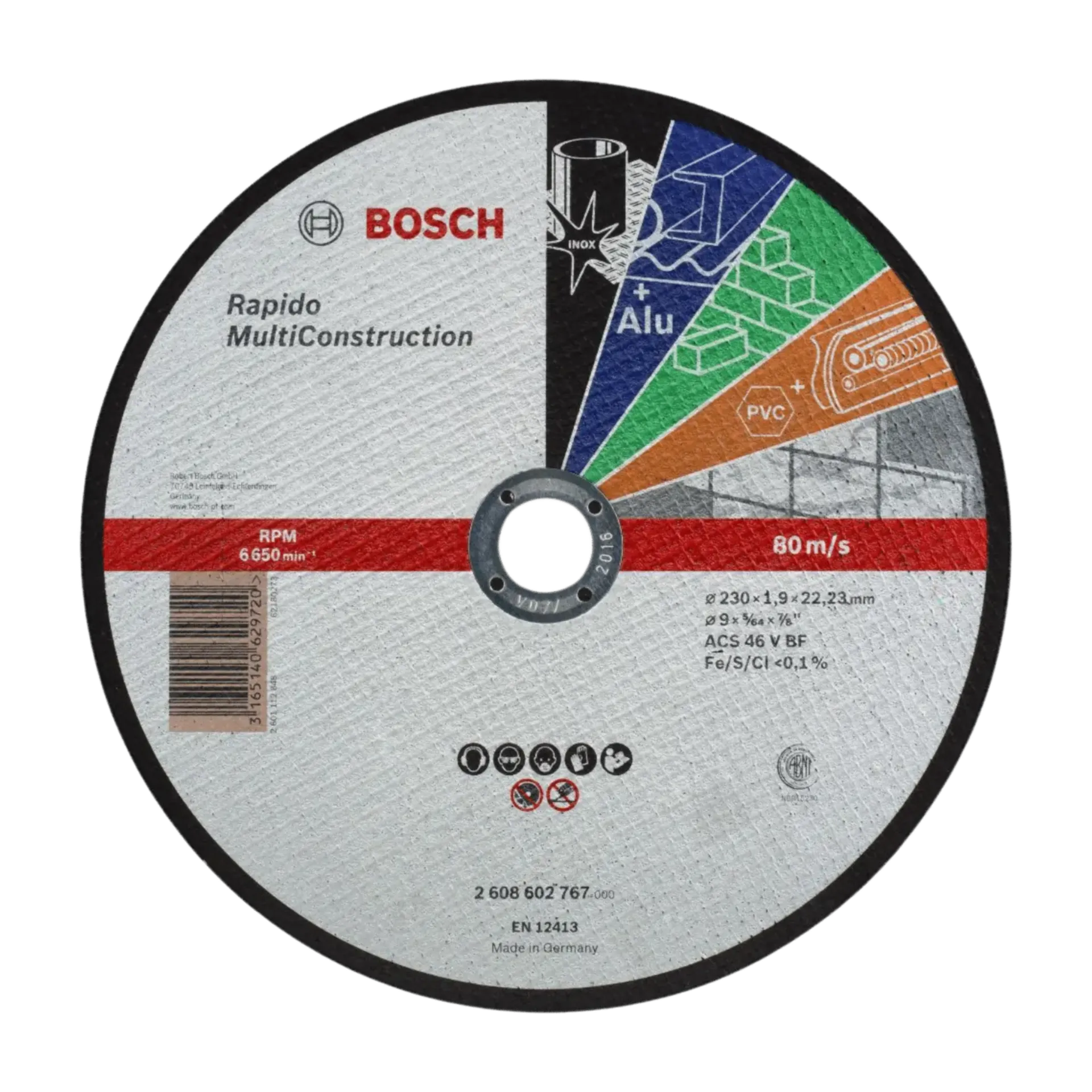 Disque de tronçonnage droit Rapido Multi Construction ACS 46 V BF 230x1.9x22.23 Disque de tronçonnage droit Rapido Multi Construction ACS 46 V BF 230x1.9x22.23
