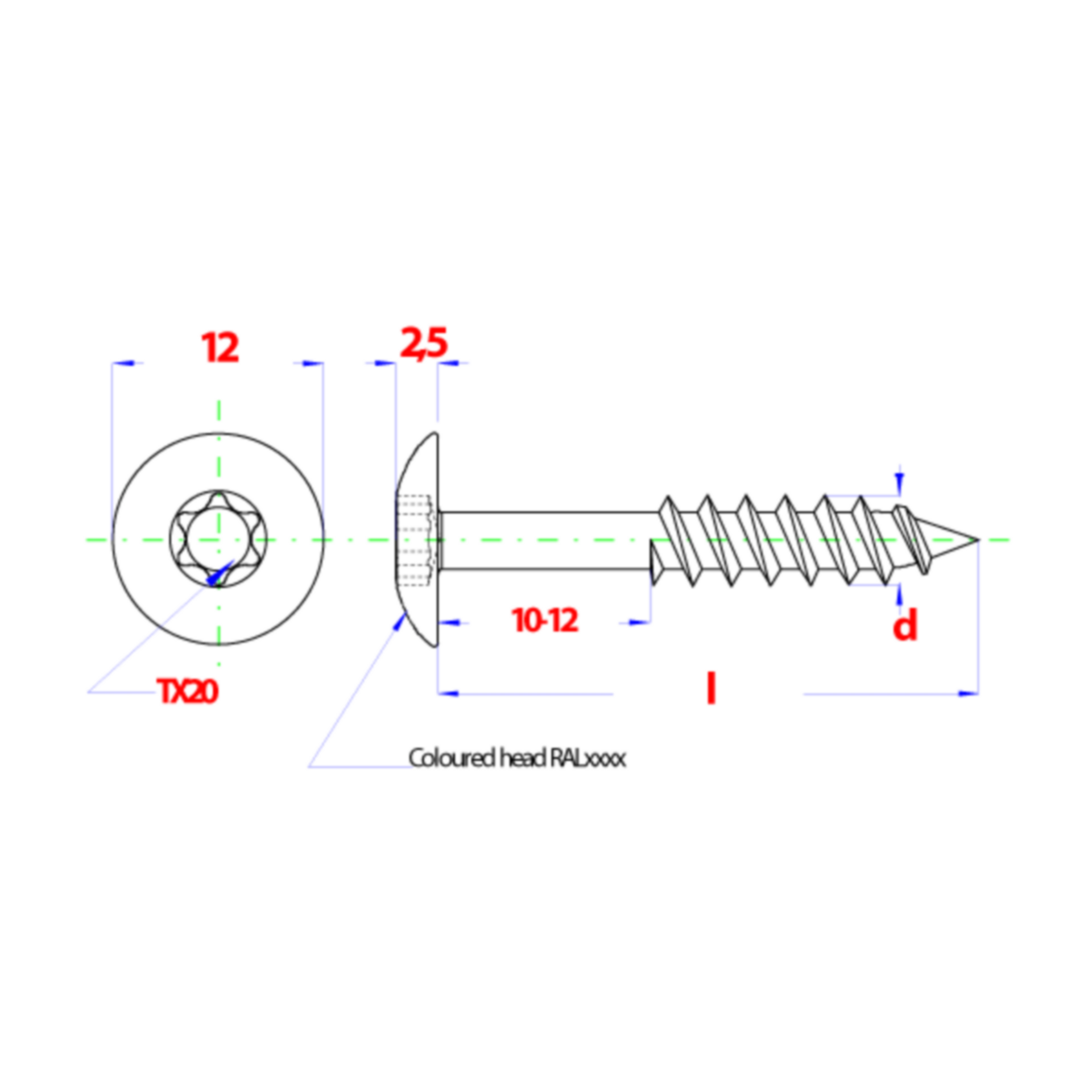 Vis à tête plate pour Trespa * 4,8x 38,00 A4 TX20 RAL9005