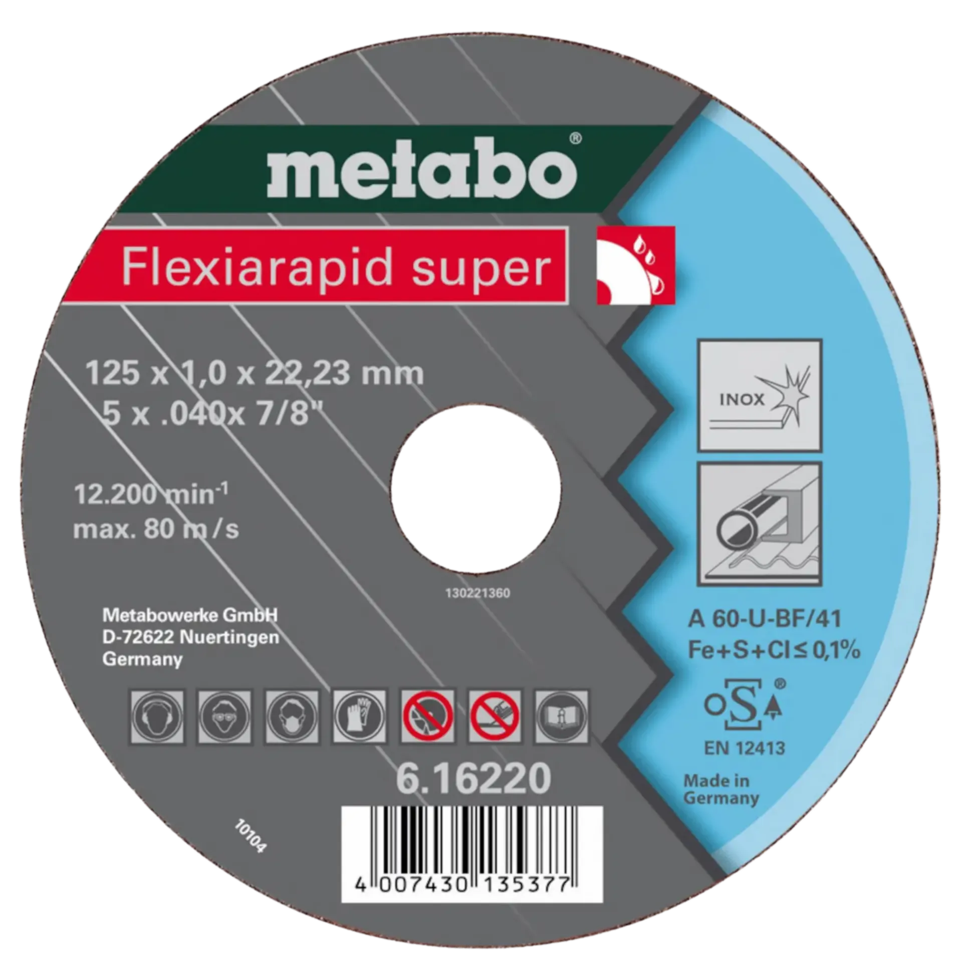 Flexiarapid super 125 x 1,6 x 22,23 inox, doorslijpschijf, rechte uitv - 616222000 Flexiarapid super 125 x 1,6 x 22,23 inox, doorslijpschijf, rechte uitv - 616222000