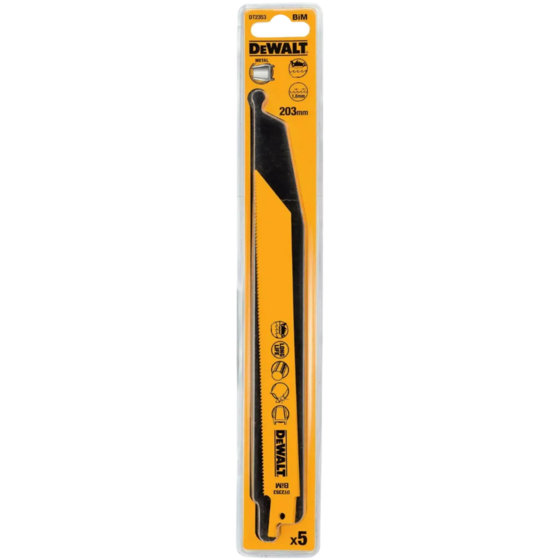 DT2353-QZ Reciprozaagblad BiM Ø 203 x 1,8 mm voor ferro & non-ferrometaal van 3-8 mm (5 stuks) DT2353-QZ Reciprozaagblad BiM Ø 203 x 1,8 mm voor ferro & non-ferrometaal van 3-8 mm (5 stuks)