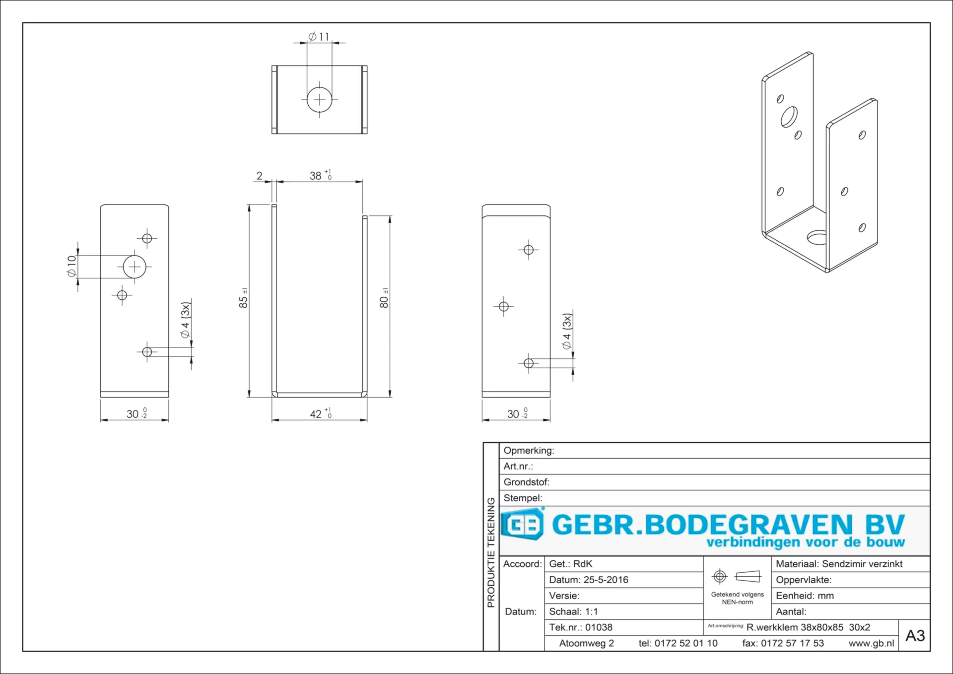01038 REGELWERKKLEM 38X75X85 30X2 (DS=100STK)