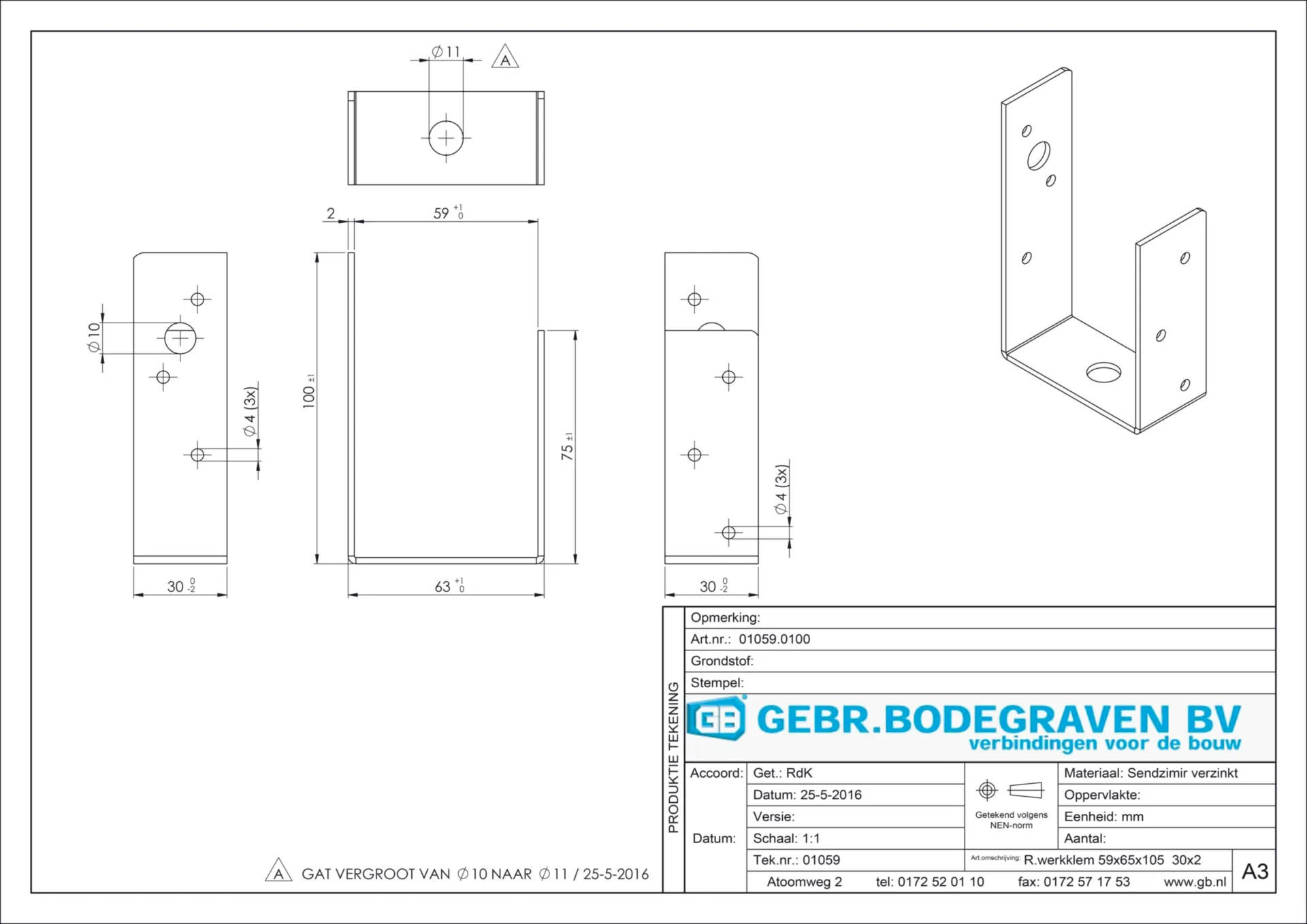 01059 REGELWERKKLEM 59X65X105 30X2 (DS=100STK)