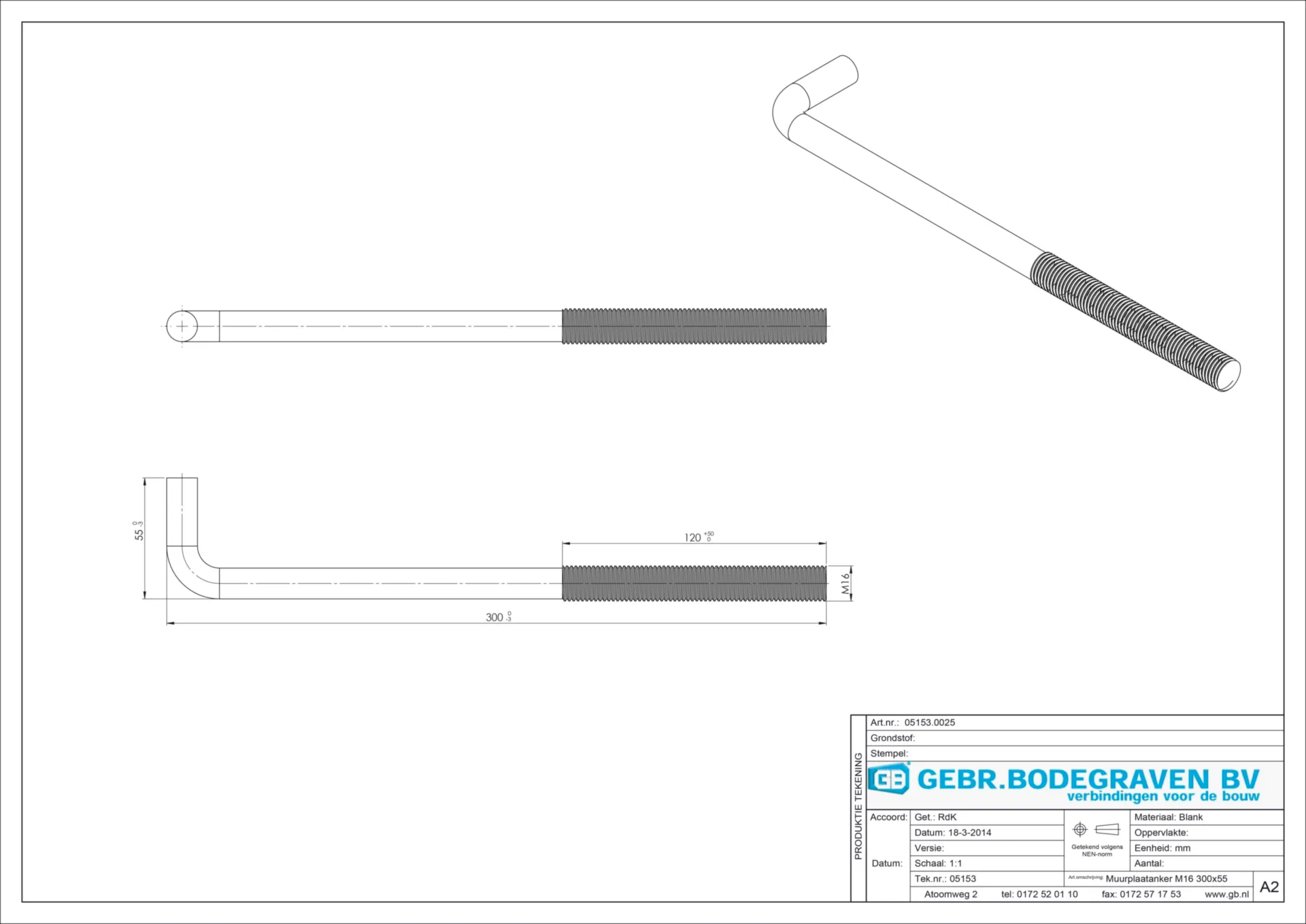 05153 MUURPLAATANKER M16 300X55 DL120 (DS=25STK)