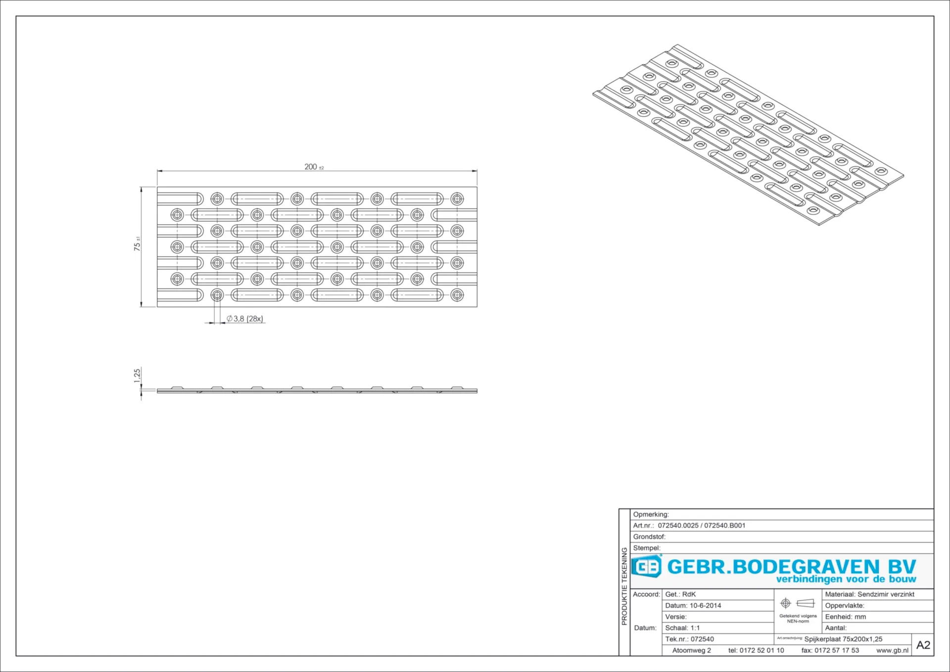 072540 PLAQUE ASSEMB.75X200 (DOOS=25STK)