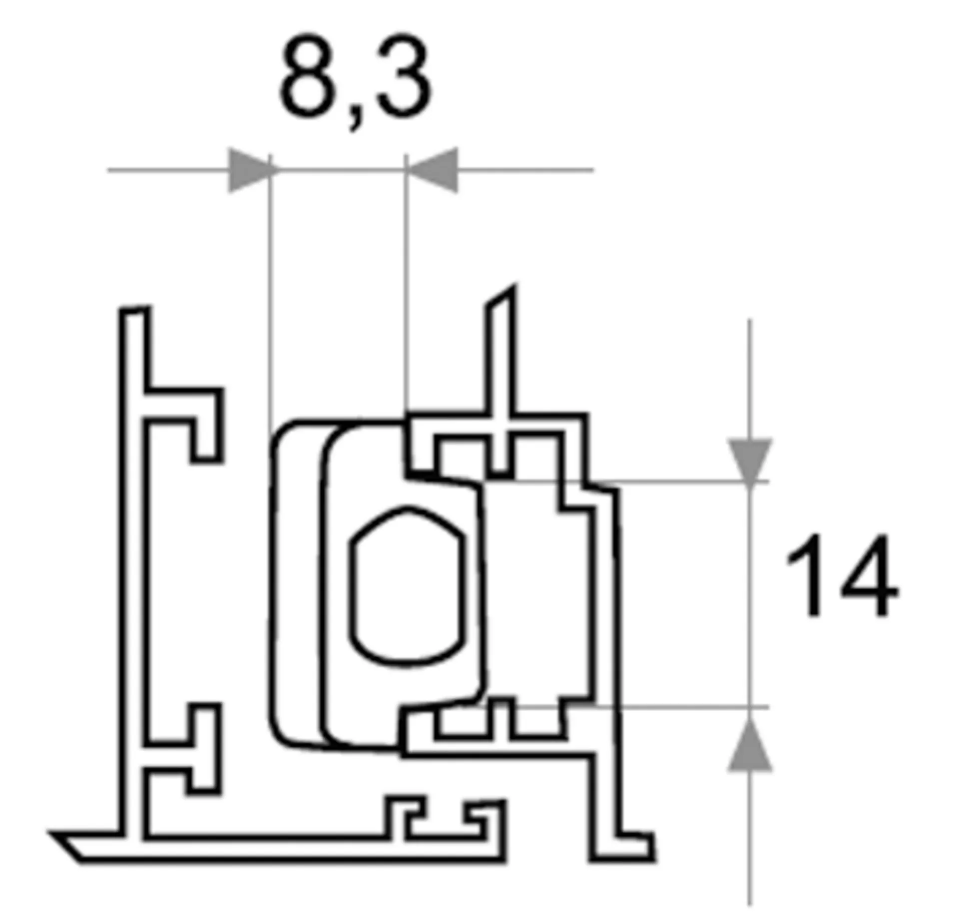 Fapim 3720C opbouwkantschuif (L 220 mm, groef 14 mm, RAL9005 mat zwart)