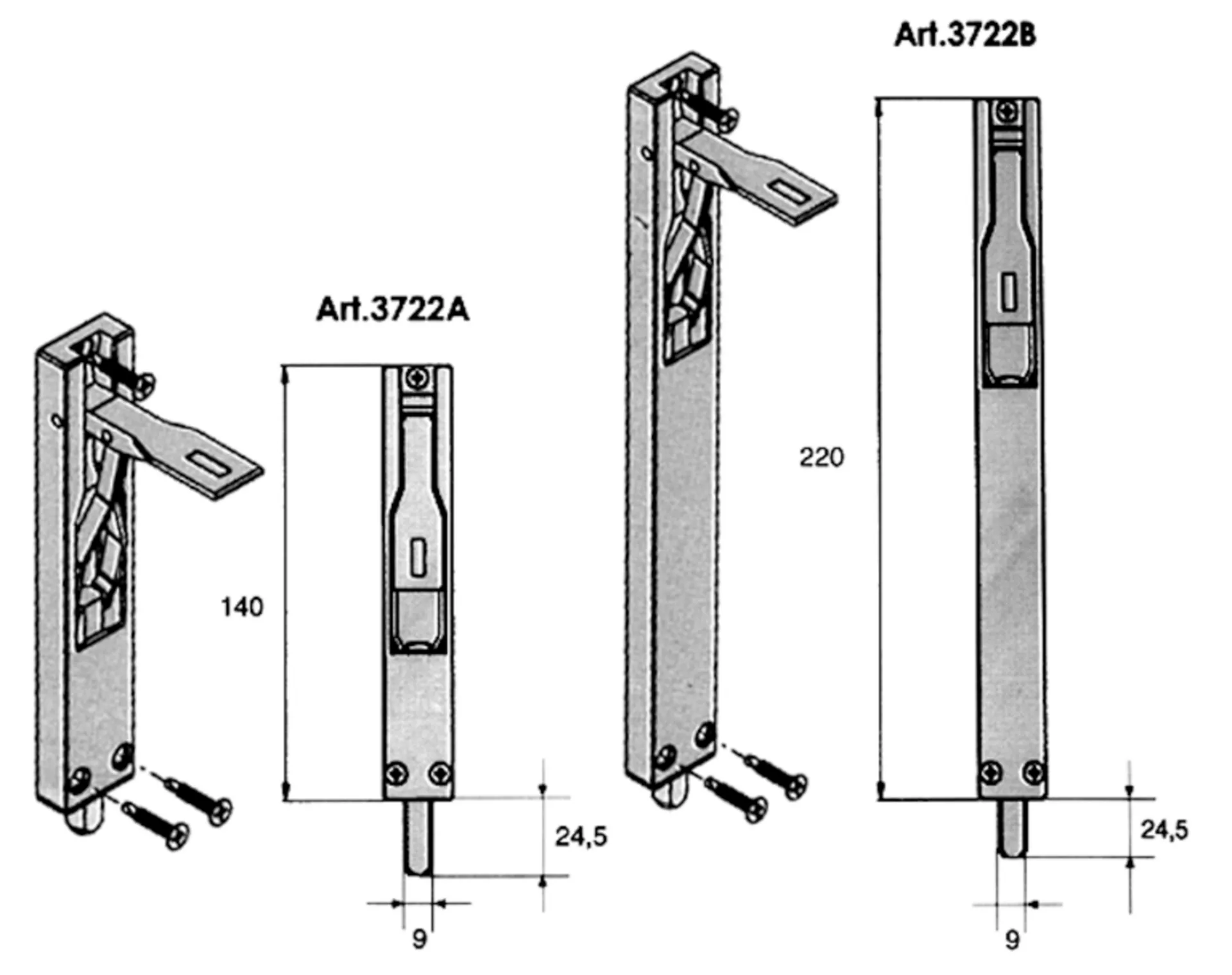 Fapim 3722B opbouwkantschuif (220 mm, grijs gelakt)