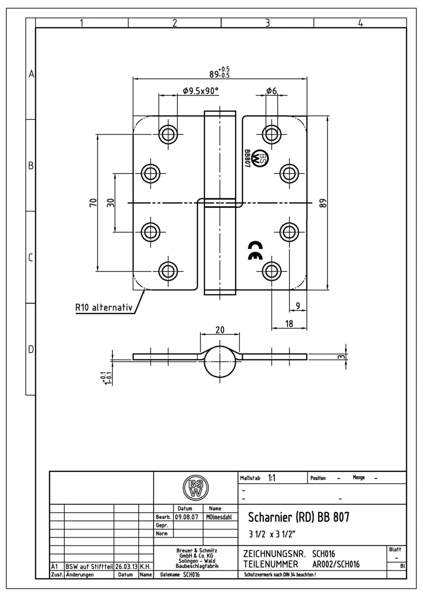 BSW 807 paumel (verzinkt, afgeronde hoeken, 89 mm, DIN R / BE L)